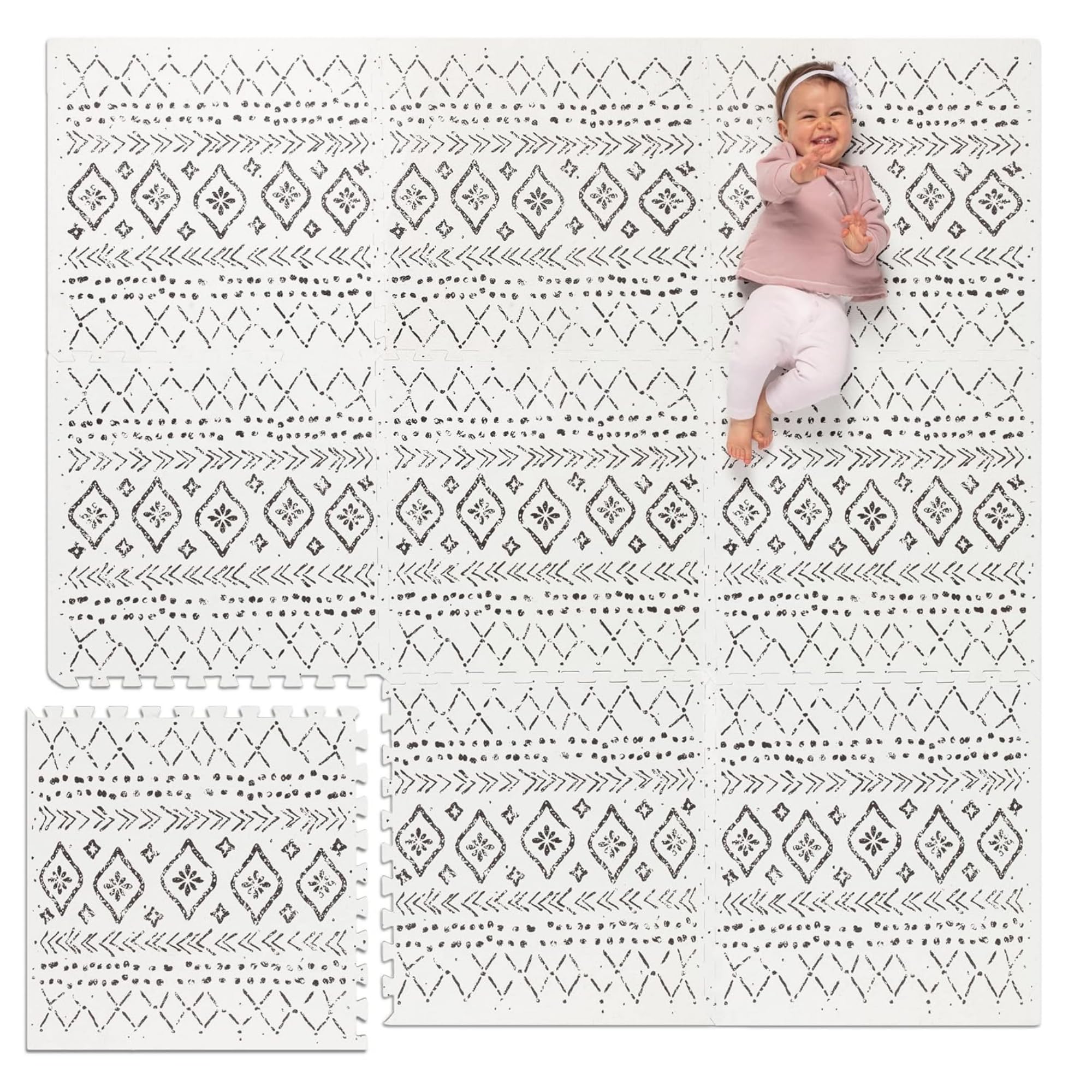 Lillefolk Baby Foam Play Mat - Non-Toxic Interlocking Tiles for Kids & Toddlers | 6x6ft Soft Floor Mat for Playroom, Nursery & Tummy Time | Boho Style Baby Playmat for Crawling & Learning Activities