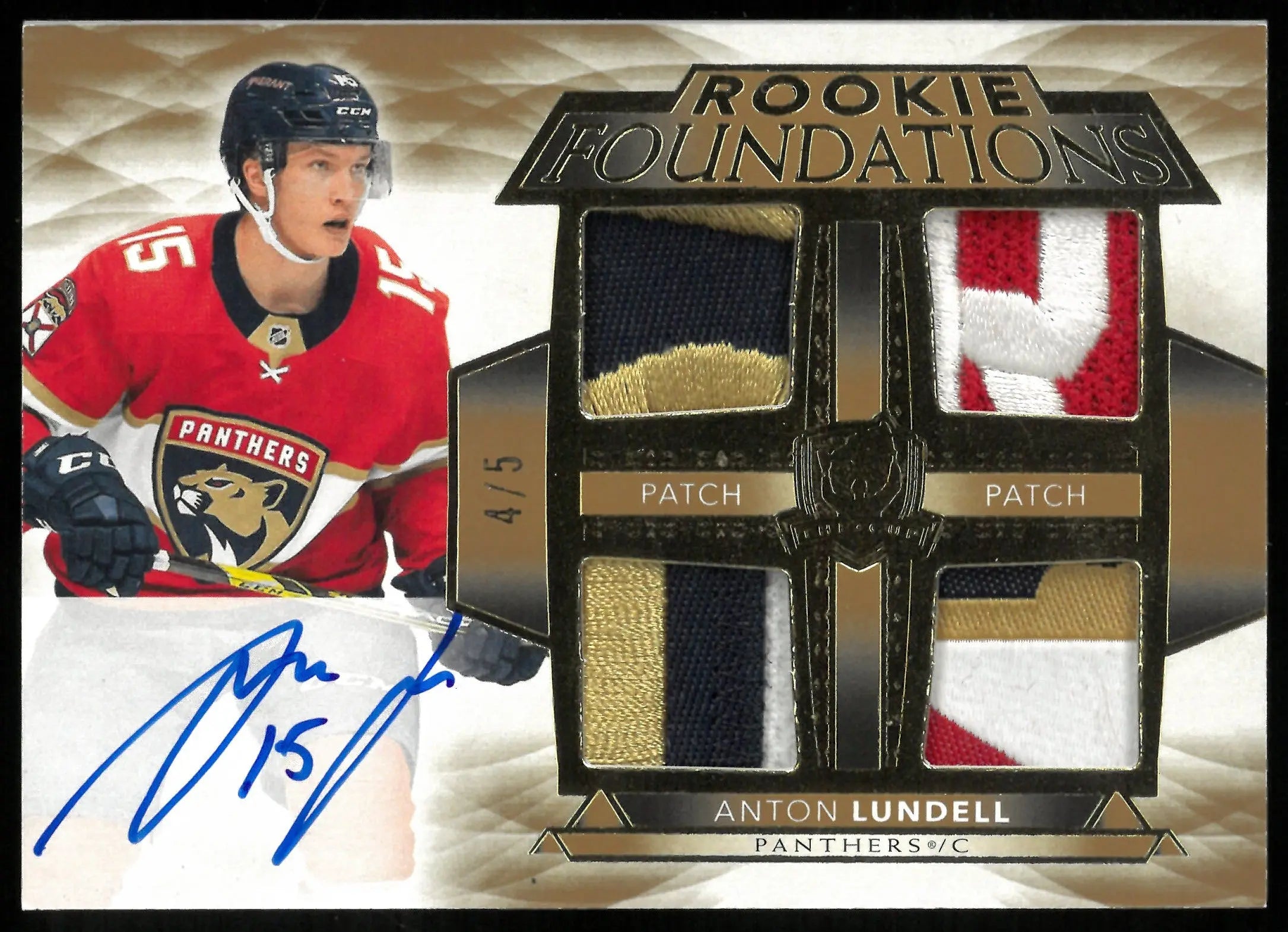 2021-22 Upper Deck The Cup Hockey Anton Lundell Rookie Quad Foundations Autograph Card /5 - Rare Collectible for Hockey Fans & Sports Memorabilia Enthusiasts
