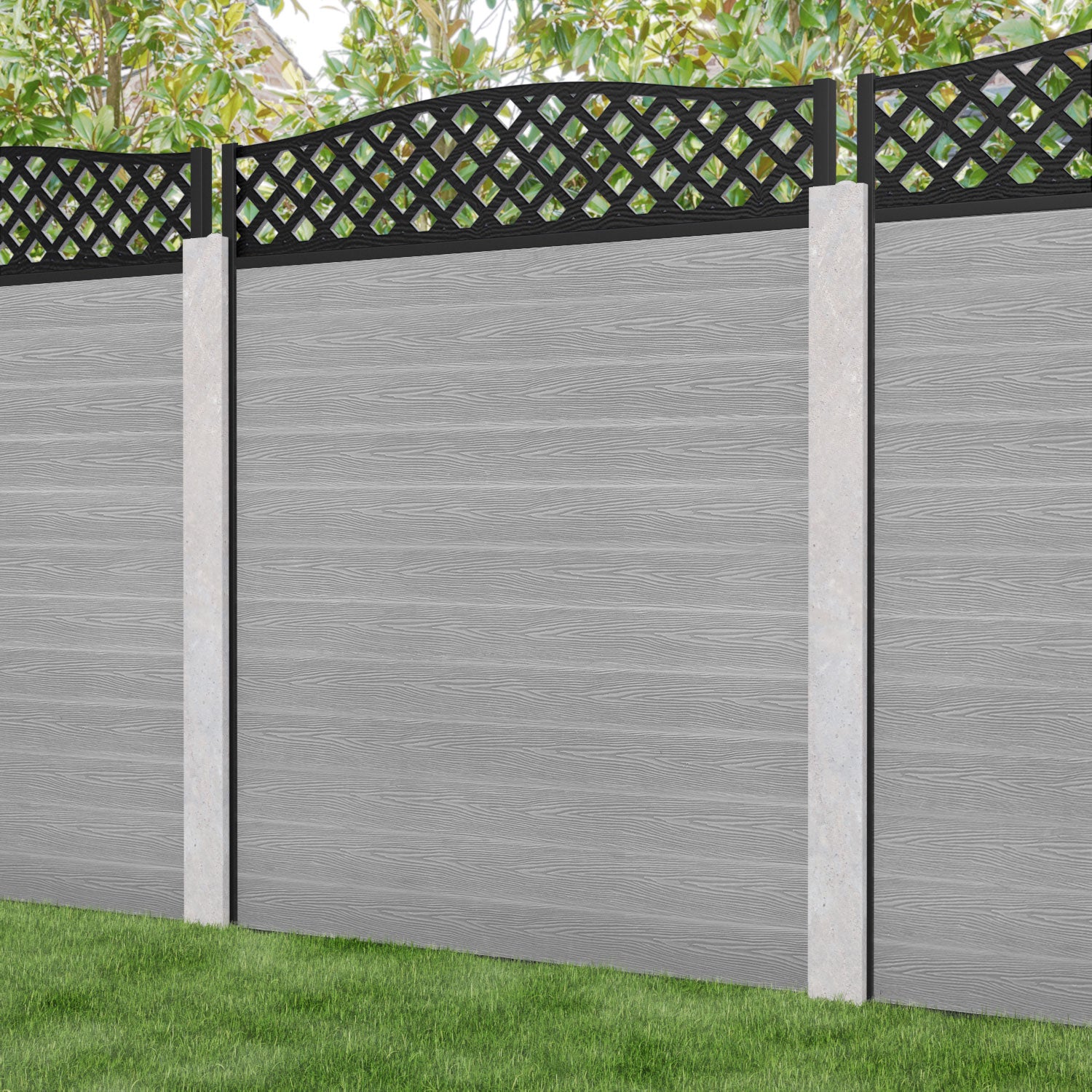 Classic High Wave Fence Panel - Light Grey Vinyl Privacy Fence for Concrete Posts | Durable Outdoor Garden & Backyard Fencing Solution