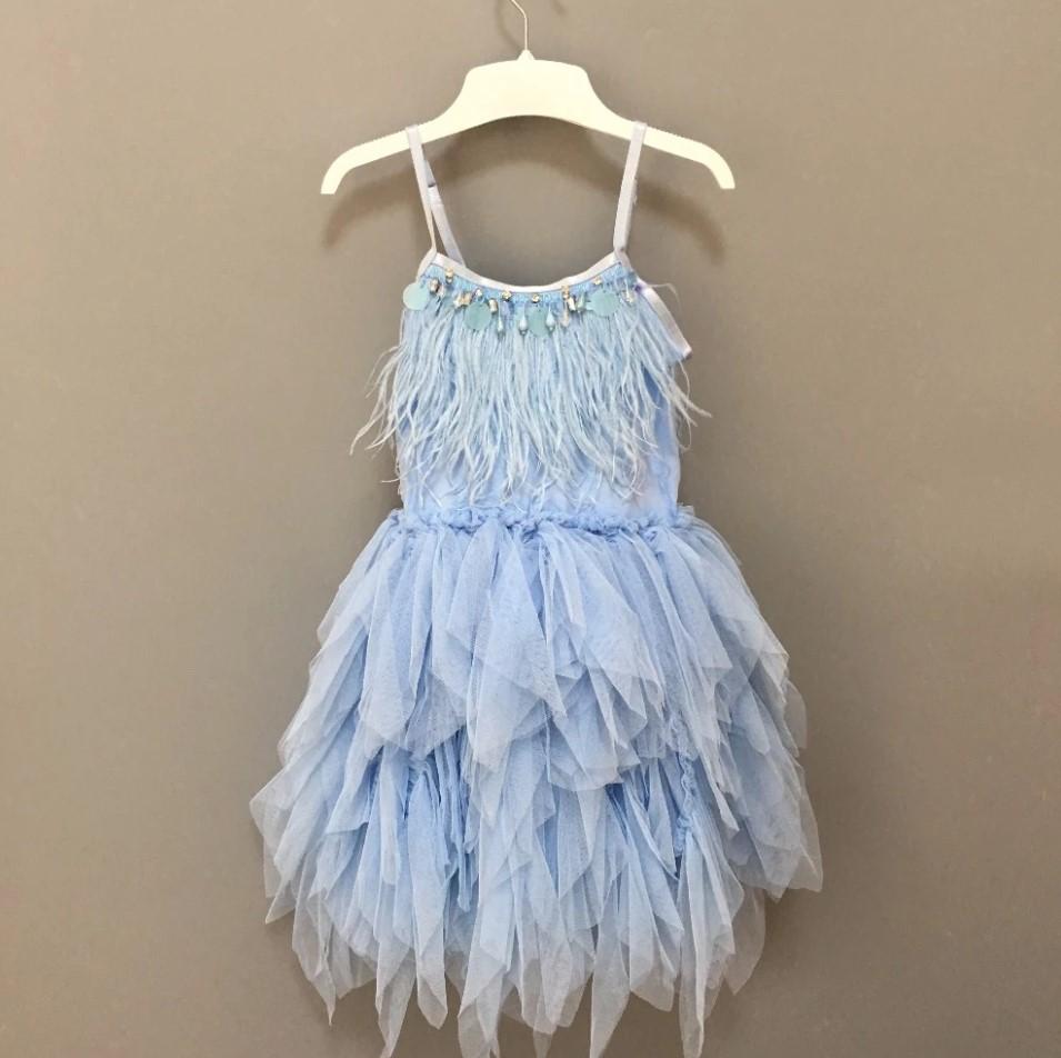 Little Princess Feathers And Ruffles Dress - Elegant Party Gown for Girls, Toddler Formal Wear, Birthday & Special Occasion Outfit