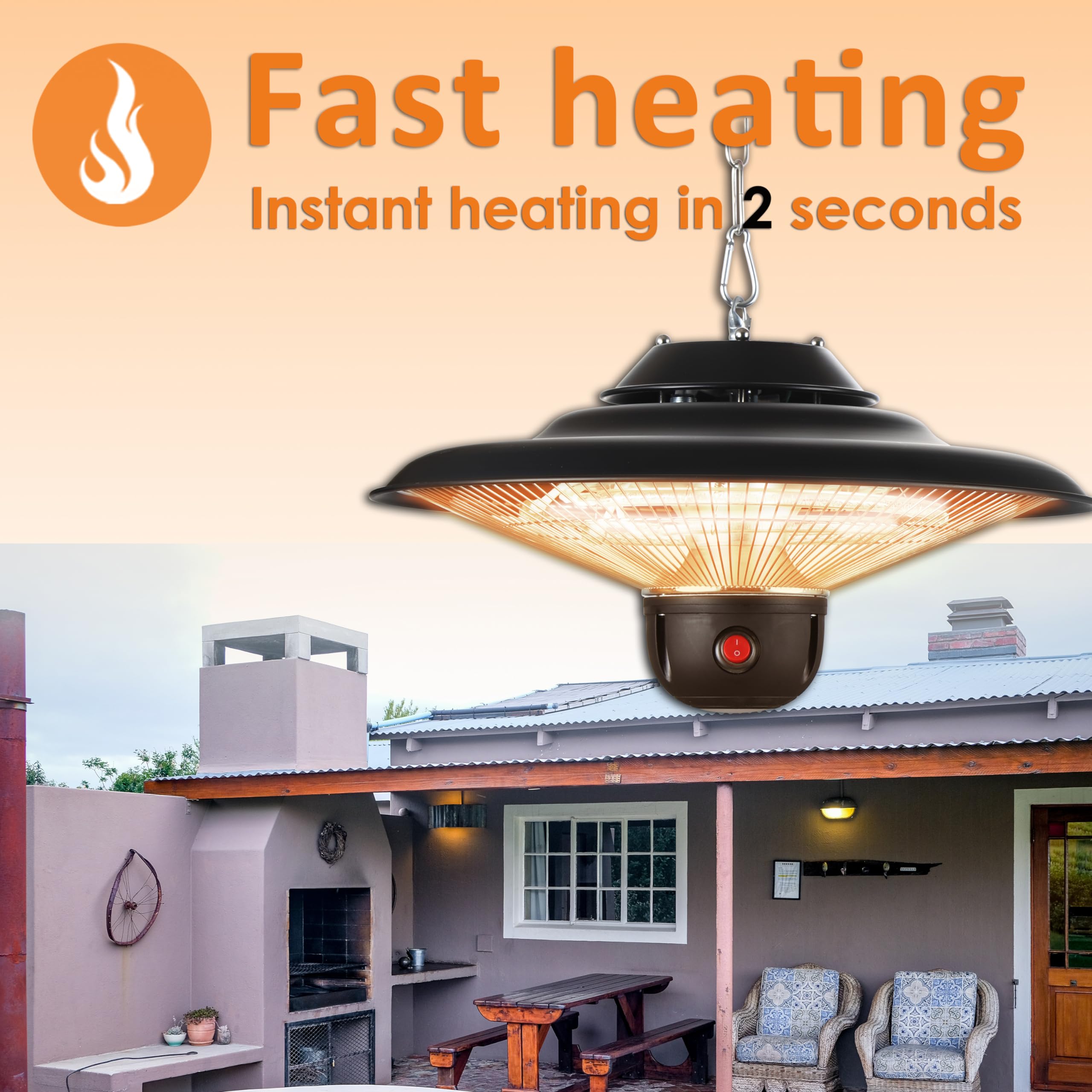 DONYER POWER 1500W Ceiling Mounted Patio Heater for Indoor & Outdoor Use - Perfect for Decks, Garages, and Restaurants