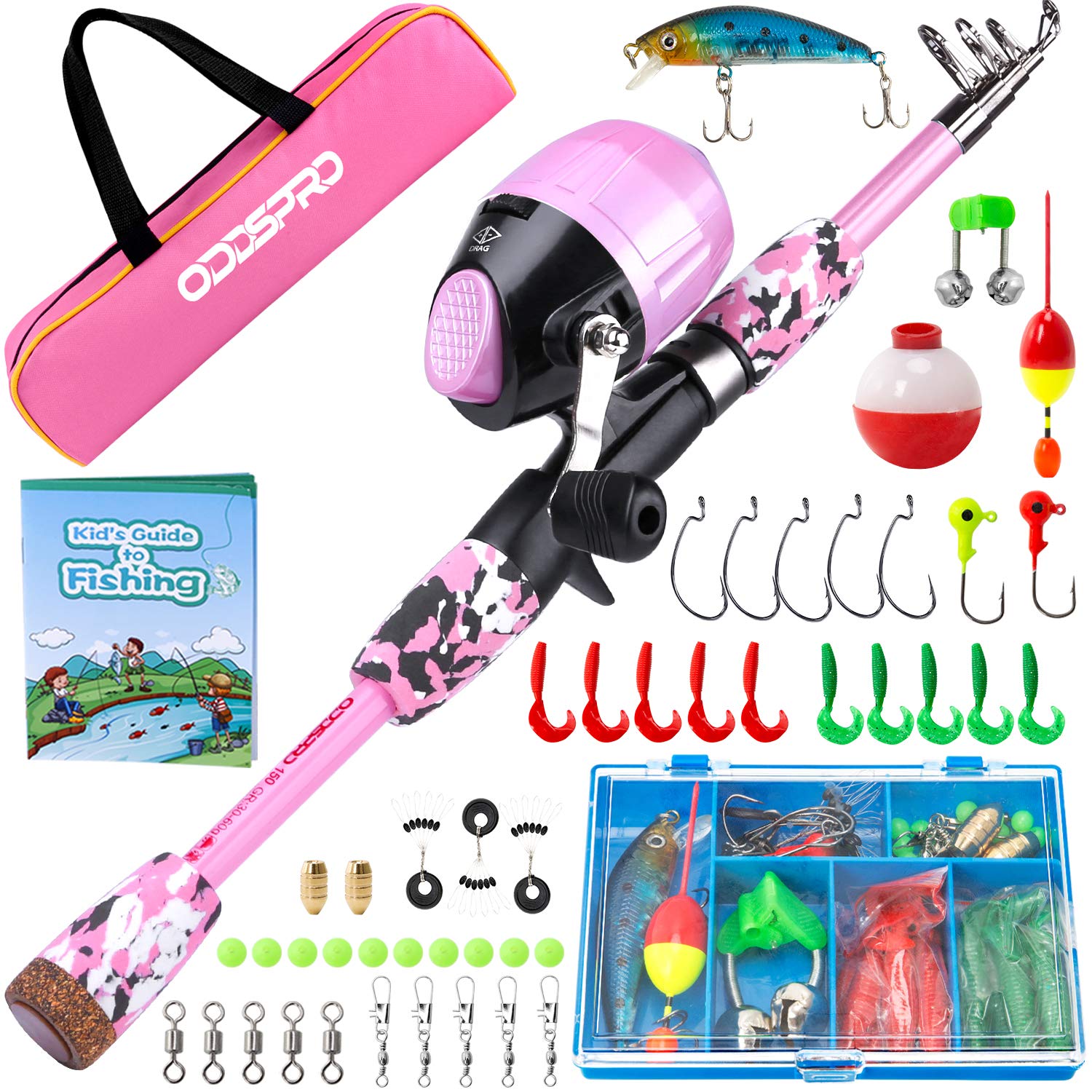 ODDSPRO Kids Fishing Pole and Net Set - Adjustable Telescopic Fishing Rod with Toy Fish for Children - Perfect for Outdoor, Beach, and Backyard Fishing Fun