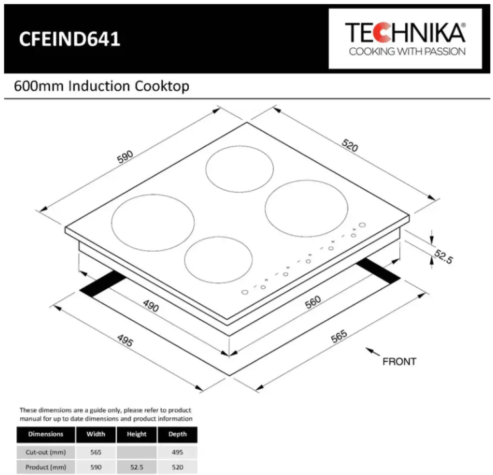 Technika CFEIND641 60cm 4 Zone Induction Cooktop - Fast Heating Electric Stove for Home Kitchen | Perfect for Cooking, Boiling & Frying