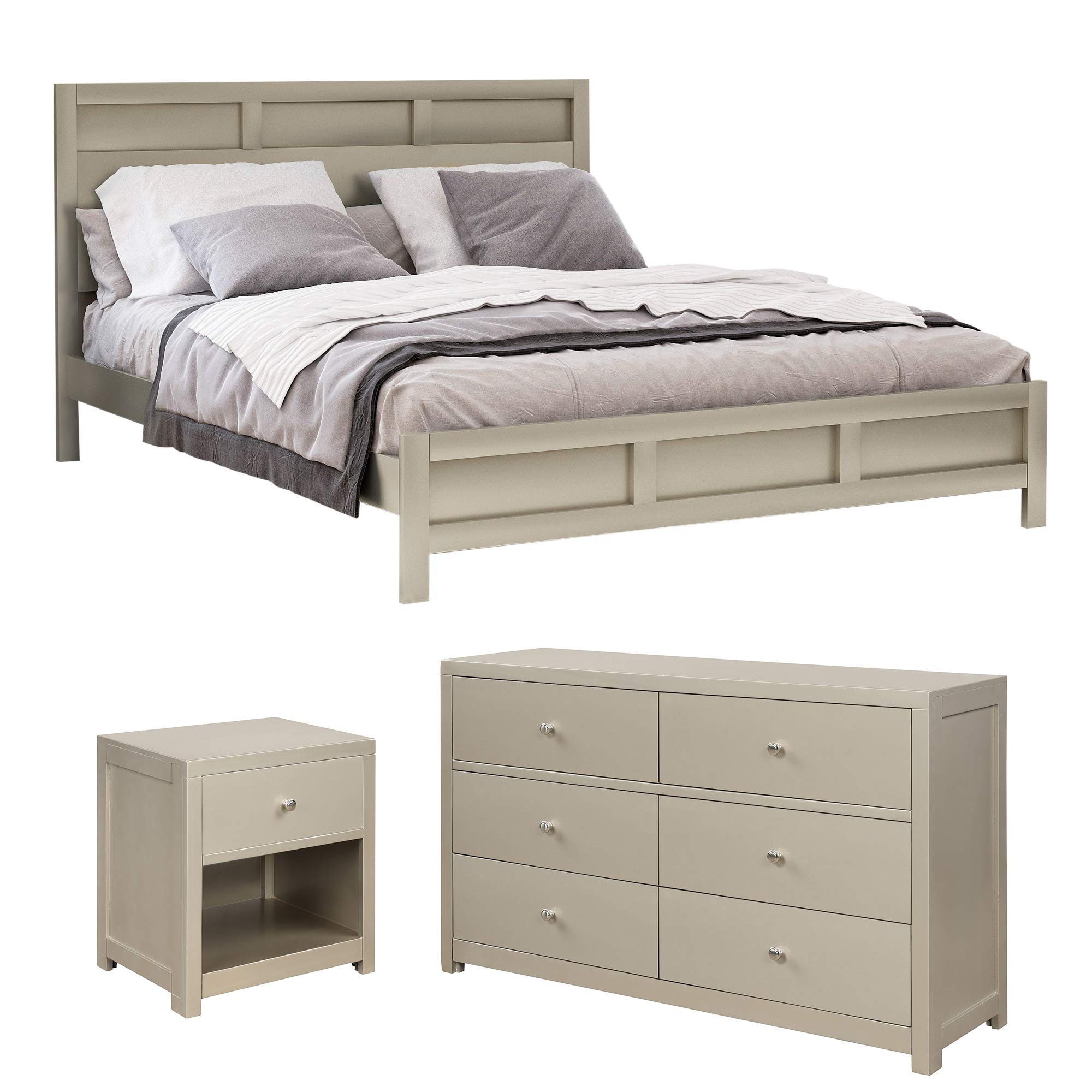 SOFTSEA 3-Piece Modern Bedroom Set - King Size Platform Bed with Matching Nightstands & Dresser, Solid Wood Furniture for Master Bedroom | Perfect for Contemporary Home Decor & Guest Room Setup