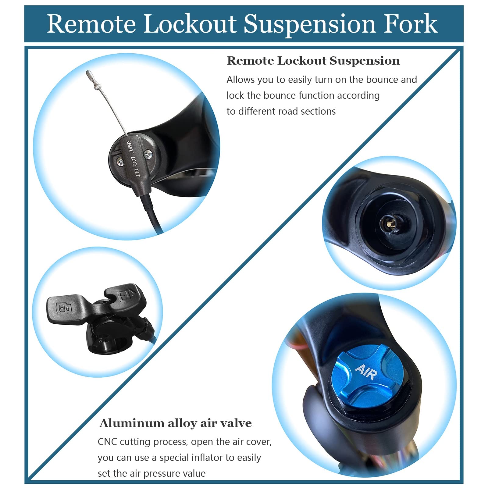 **Air Suspension Fork 26/27.5/29 Inch 120mm Travel, Rebound Adjustable, 1-1/8