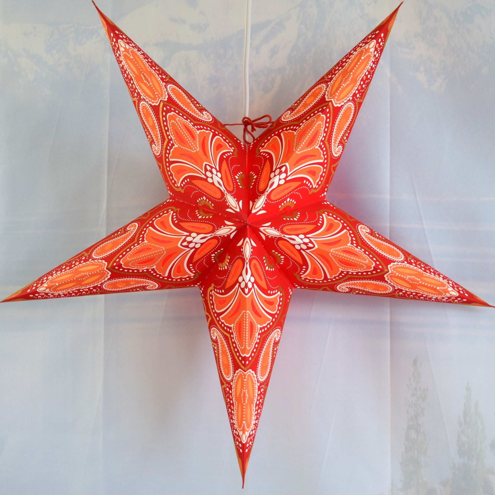 24 Inch Red Glitter Paper Star Lantern with Aura Glow - Perfect for Christmas Decorations, Party Decor, and Home Lighting