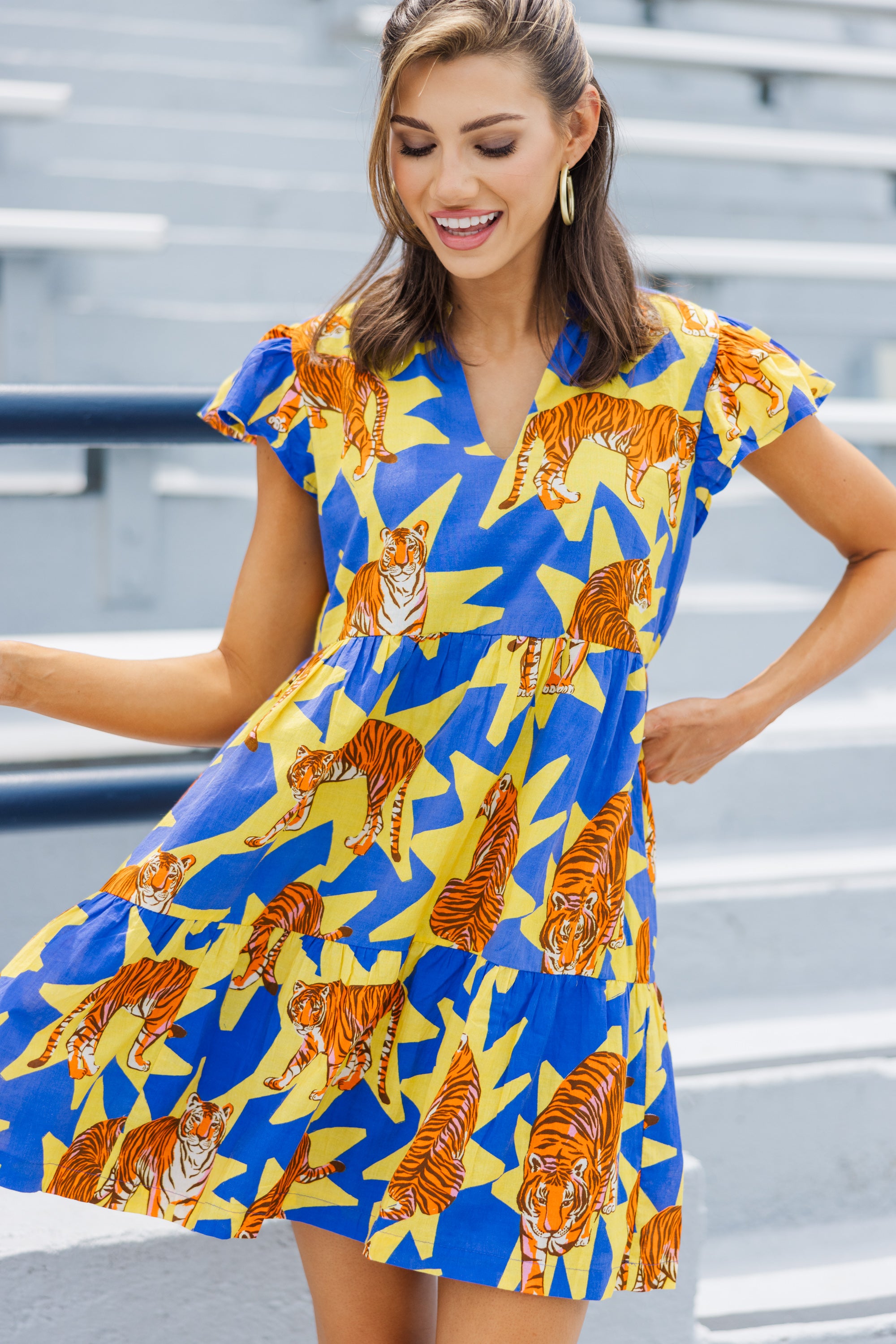 Briton Court Yellow Tiger Print Dress - Stylish & Unique Women's Fashion for Parties, Dates & Special Occasions
