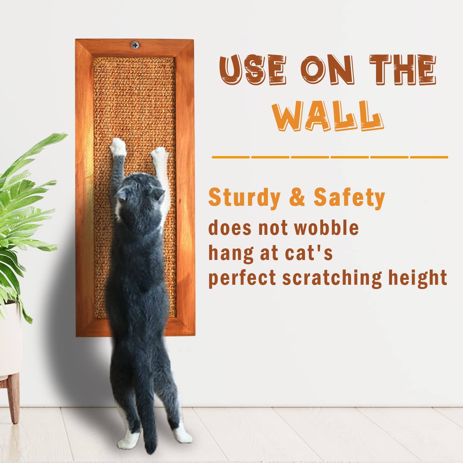 Premium 2-Pack Wooden Sisal Cat Scratching Post - Wall Mounted & Floor Standing Vertical Cat Scratcher for Indoor Cats & Kittens | Protects Furniture & Walls | Perfect for Living Rooms, Bedrooms & Home Offices