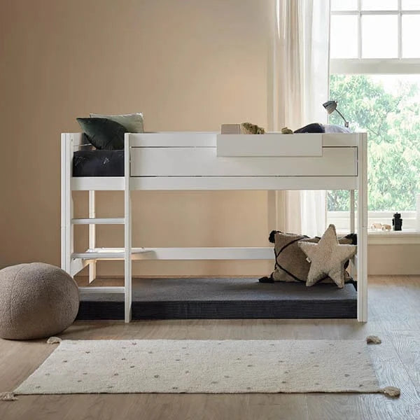 Mid Sleeper Bed with Ladder - 128cm Kids Bunk Bed Frame, Sturdy Wooden Loft Bed for Children's Room, Space-Saving Bedroom Furniture for Small Spaces, Perfect for Sleepovers & Dorm Rooms