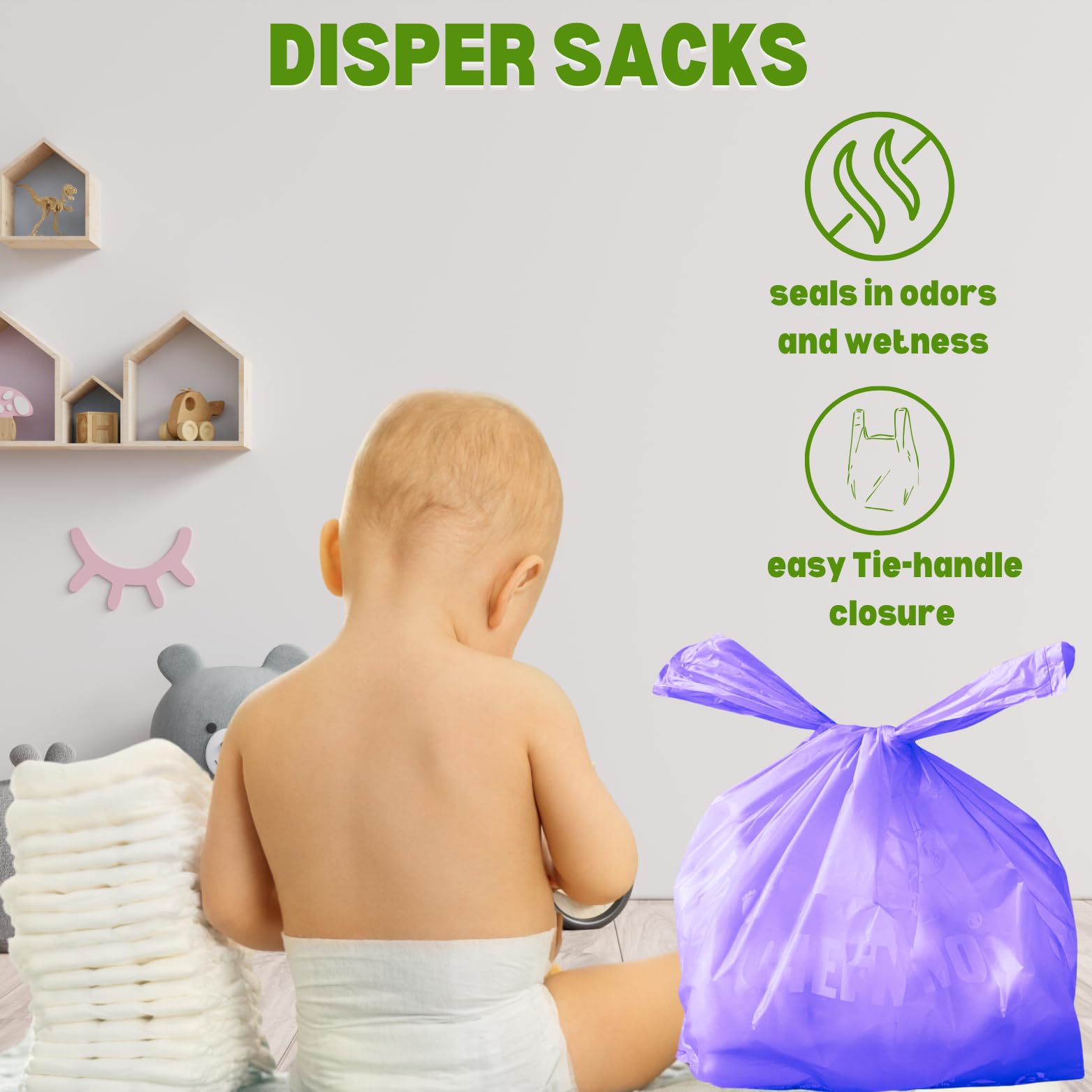 **Eco-Friendly Disposable Baby Diaper Bags - 500 Count, Fresh Powder Scented, Easy-Tie Handles for Diapers, Dog Poop & Cat Litter Waste - Perfect for Travel, Nursery & Pet Care**