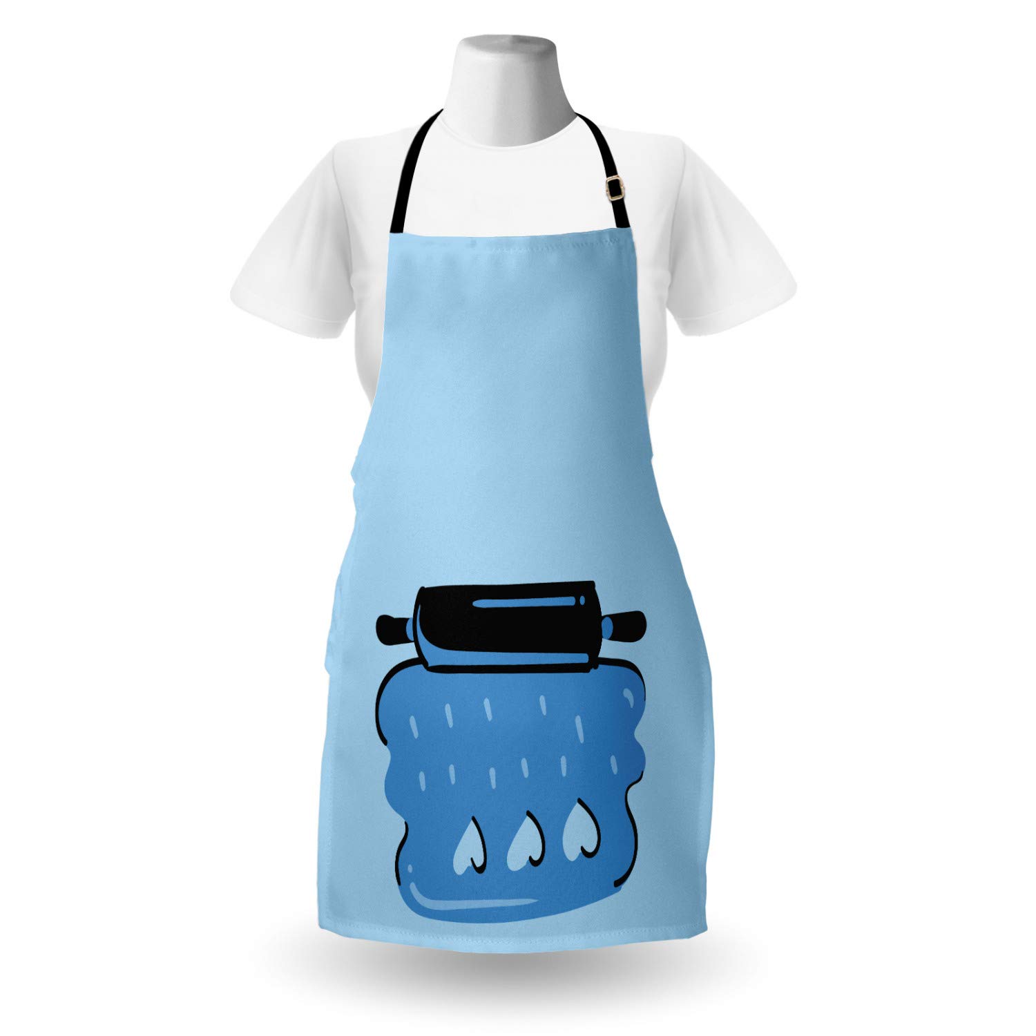 Ambesonne Personalized Chef Apron - Cartoon Baking & Cooking Design with Colorful Rolling Pin Dough Motif - Adjustable Neck Unisex Kitchen Bib for Adults - Perfect for Home Cooking, Baking Parties & Culinary Gifts - Pale Sky