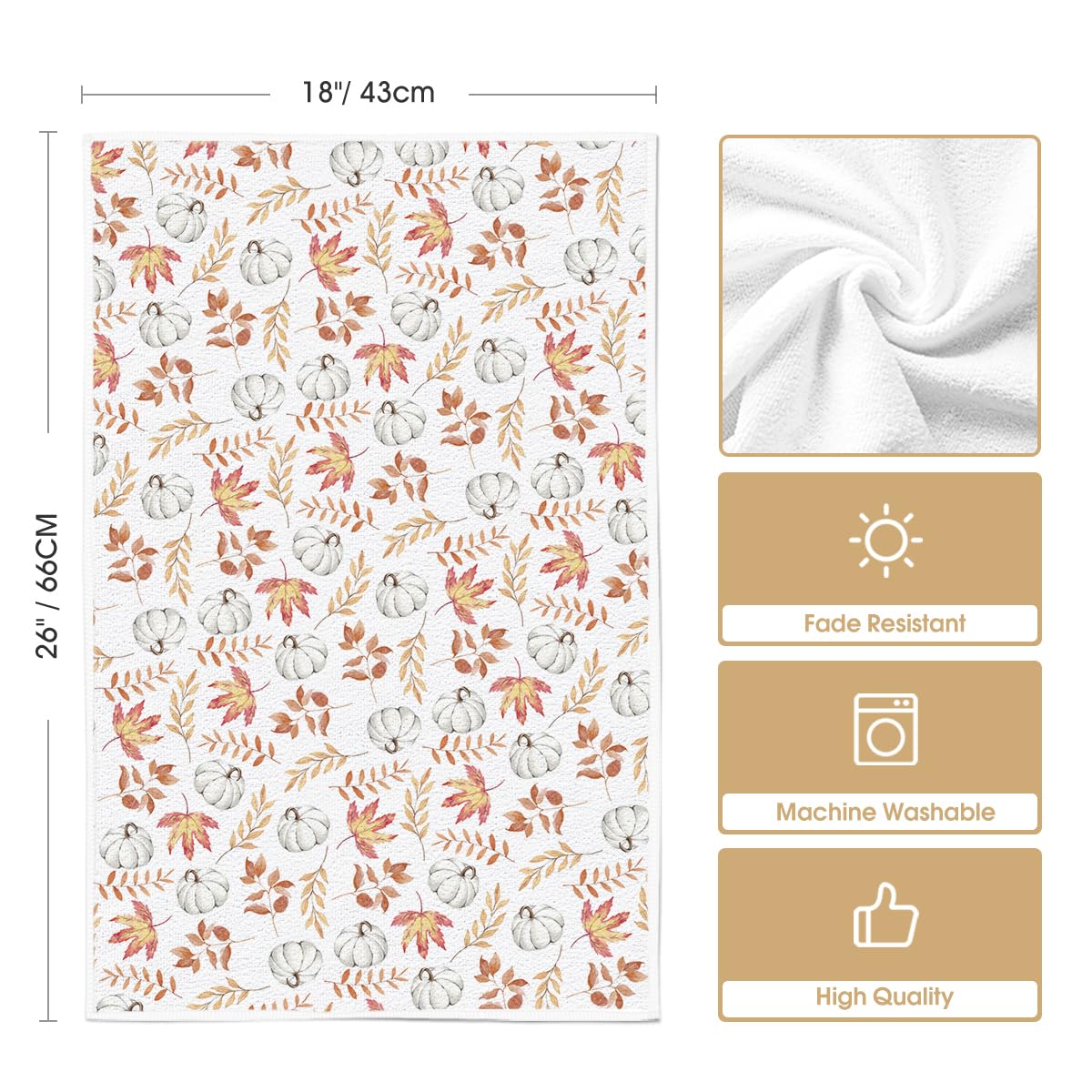 Farmhouse Orange Leaves Pumpkin Fall Kitchen Towels - Set of 2 Absorbent 18x26 Inch Dish Towels for Autumn Decor & Thanksgiving Hostess Gifts | Perfect for Seasonal Table Setting, Cozy Farmhouse Kitchen & Holiday Home Decor