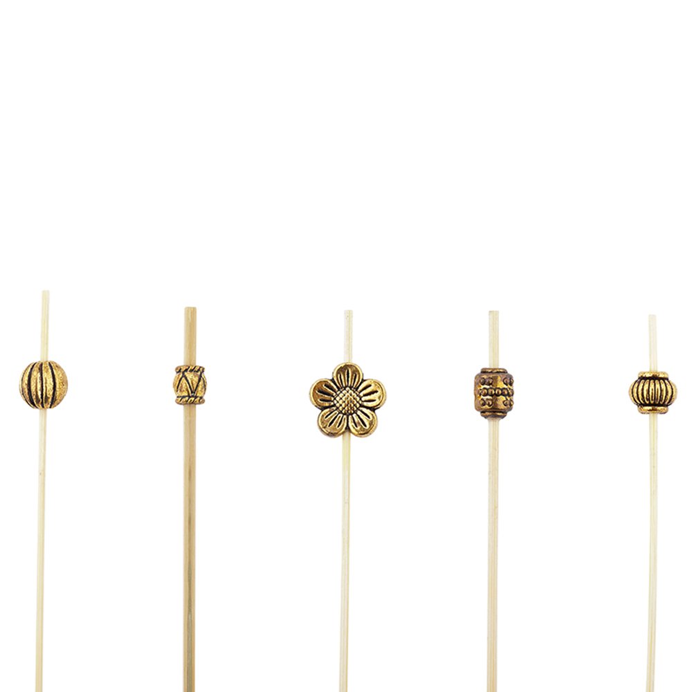 Restaurantware 1000-Pack 4 Inch Decorative Metal Bead Cocktail Skewers | Gold Bamboo Wooden Appetizer Picks for Garnishes, Fruits & Cheese | Disposable & Sustainable Bar Accessories for Parties, Weddings & Catering