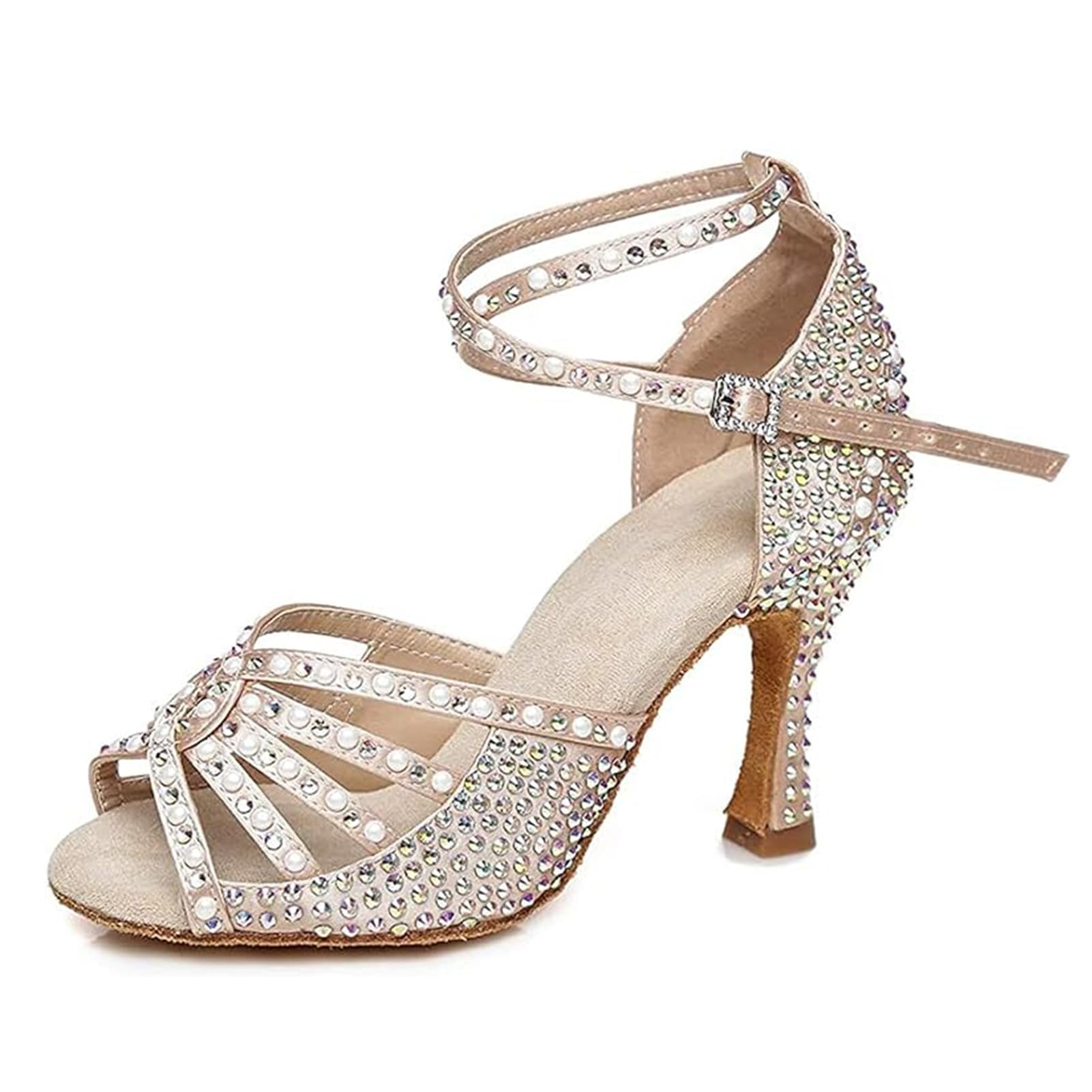 Rosefinch Women's Rhinestone Latin Dance Shoes - Soft Sole Ballroom Wedding Heels for Salsa, Tango & Modern Dance | Perfect for Performances, Competitions & Special Occasions