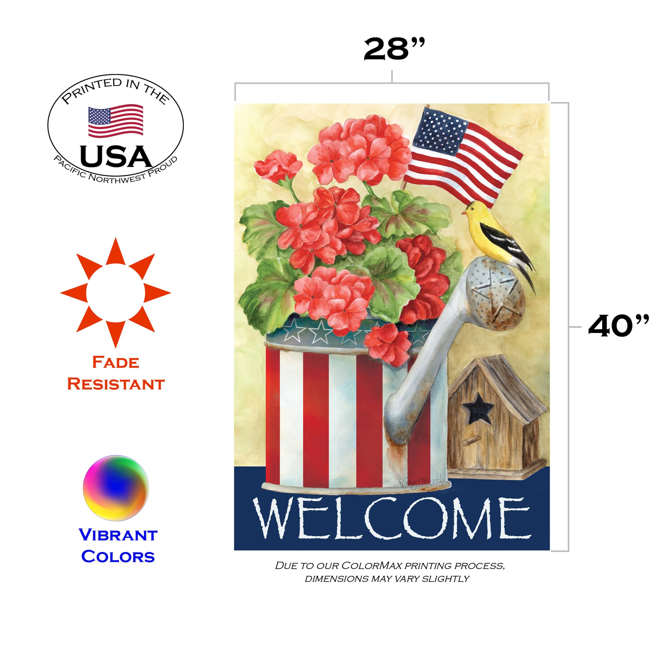 Toland Home Garden Patriotic Watering Can Flag - 28x40 Inch Double Sided Outdoor Garden Flag with American Flag Design for Yard, House, Flower Bed Decoration | Perfect for 4th of July, Memorial Day & Patriotic Home Decor