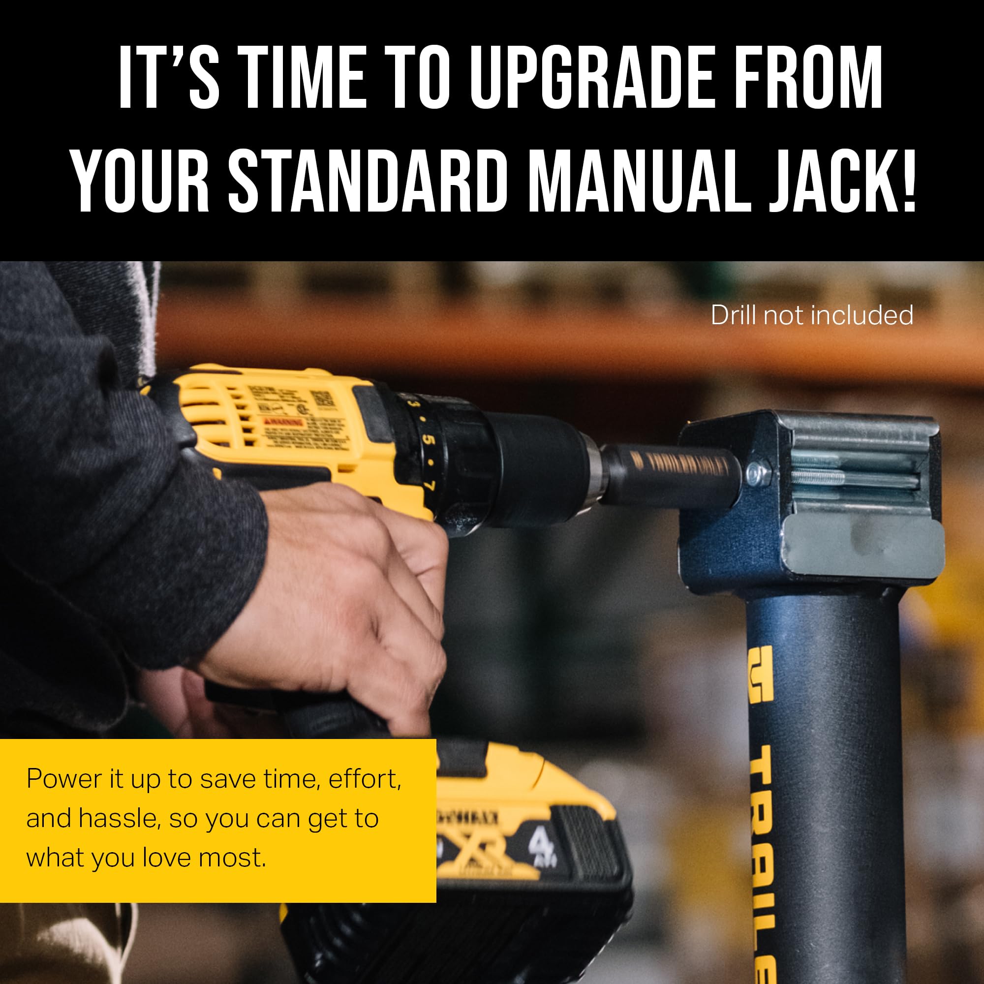 Trailer Valet TVJX5-C Drill Powered Trailer Jack with Adapter - Heavy Duty 5000lb Capacity Center Mount Trailer Jack - Perfect for RV, Boat & Utility Trailers