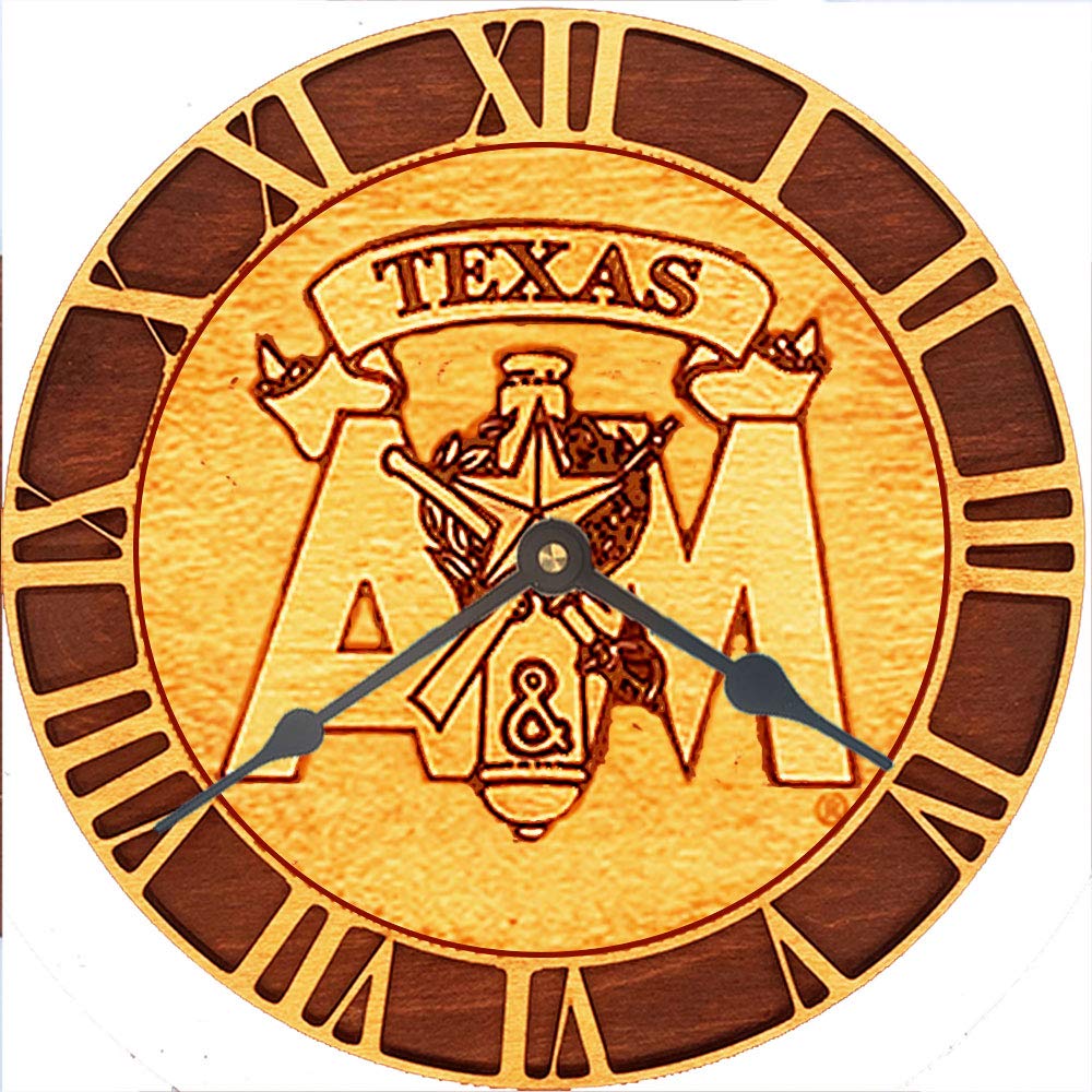 Texas A&M Corps of Cadets Aggie Wall Clock - Engraved TAMU Hat Stack Design, Unique Texas A and M University Gifts & Decor for Home, Office, or Dorm Room