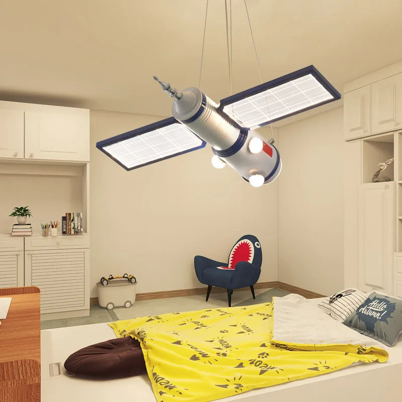 Astronaut Satellite Kids Room Ceiling Light - Space Themed LED Night Light for Children's Bedroom & Nursery - Perfect for Bedtime Stories & Stargazing
