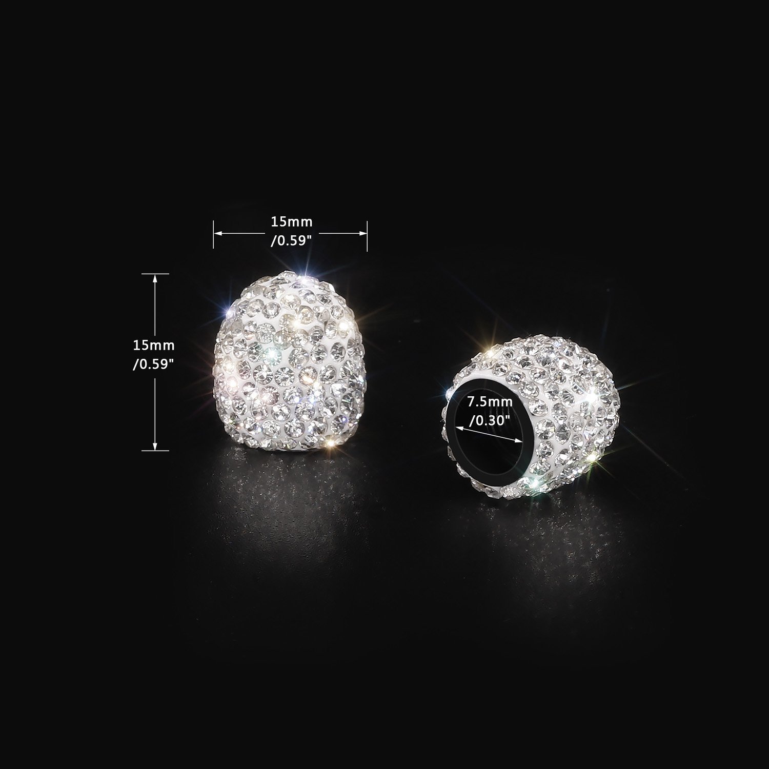 SAVORI 4 Pack Handmade Crystal Rhinestone Tire Valve Caps - Elegant White Dustproof Car Accessories for Wheels, Perfect for Luxury Vehicles & Gift Giving