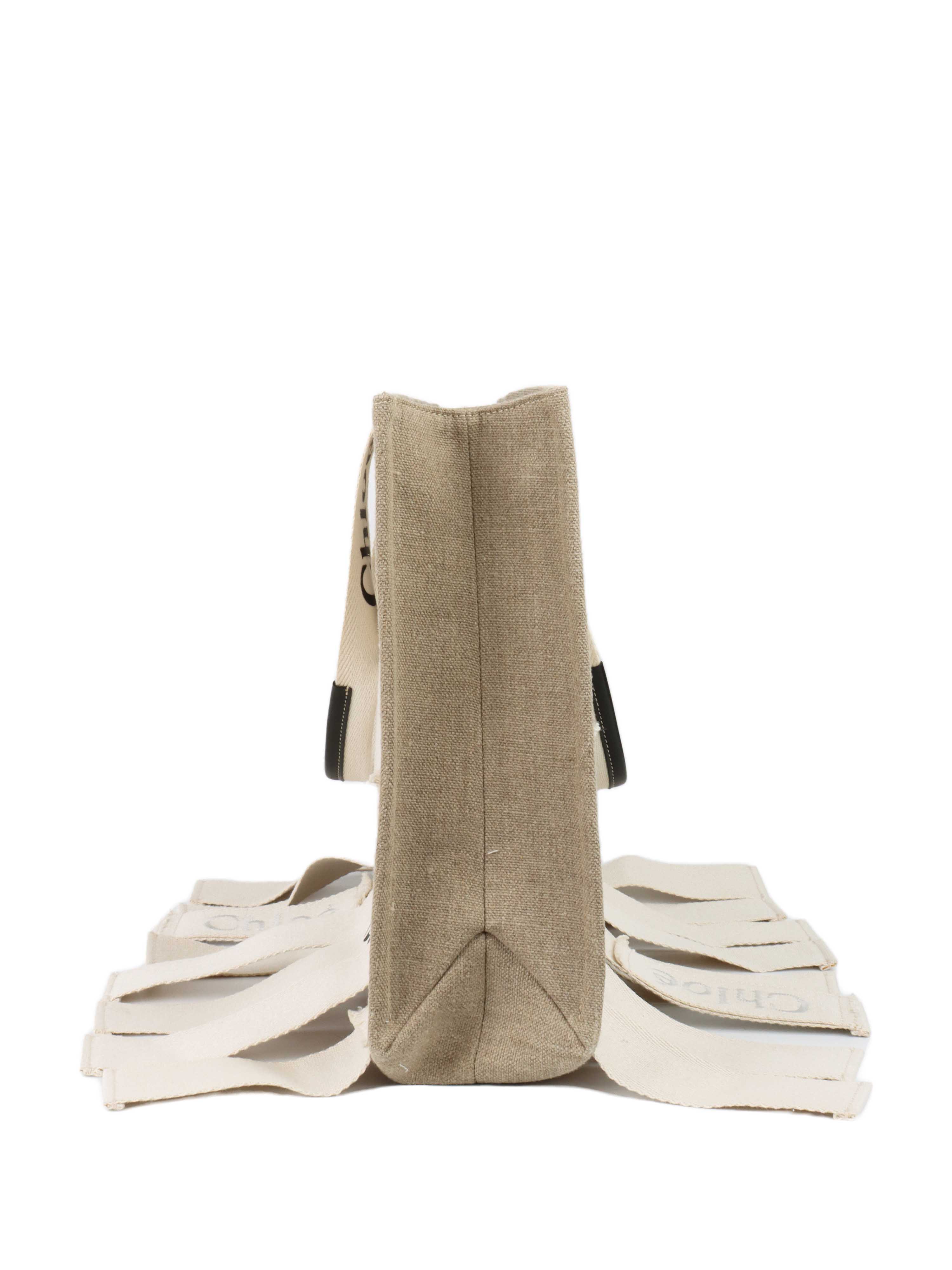 Chloe Woody Medium Tote Bag - Leather Trimmed Fringed Cotton Canvas Handbag for Women | Perfect for Work, Travel & Everyday Use