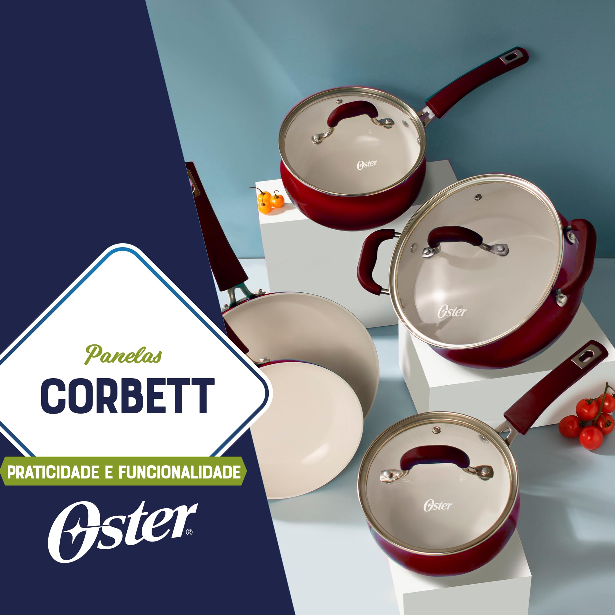 Oster Ambrose Forged Aluminum Cookware Set - 8-Piece Nonstick Cookware with Gradient Red Finish - Professional Kitchen Pots and Pans for Cooking, Frying, and Sauteing - Perfect for Home Chefs and Restaurant Use