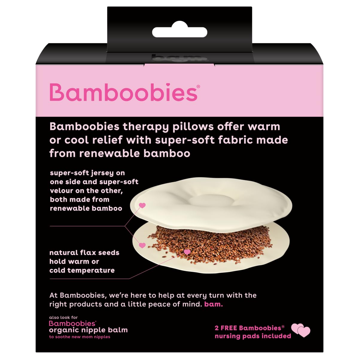 Bamboobies Reusable Nursing Pillows & Pads Set - 2 Soothing Hot/Cold Compress Pads & 2 Leak-Proof Breastfeeding Pads - Washable, Comfortable for Daytime Nursing - Perfect for Breastfeeding Moms at Home or On-the-Go