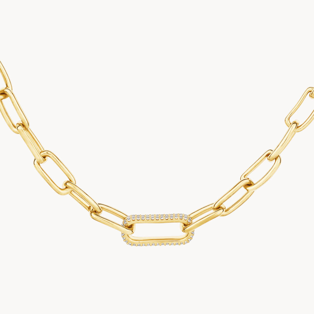 14K Gold White Zircon Pave Paperclip Link Chain Necklace - Elegant Layering Piece for Women, Perfect for Everyday Wear & Special Occasions