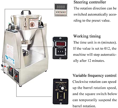 8.5L Lab Dry Powder Mixer - Adjustable Speed 33 RPM Blender for Food, Chemical & Medical Powders - Perfect for Mixing Granules, Pharmaceuticals & Laboratory Use