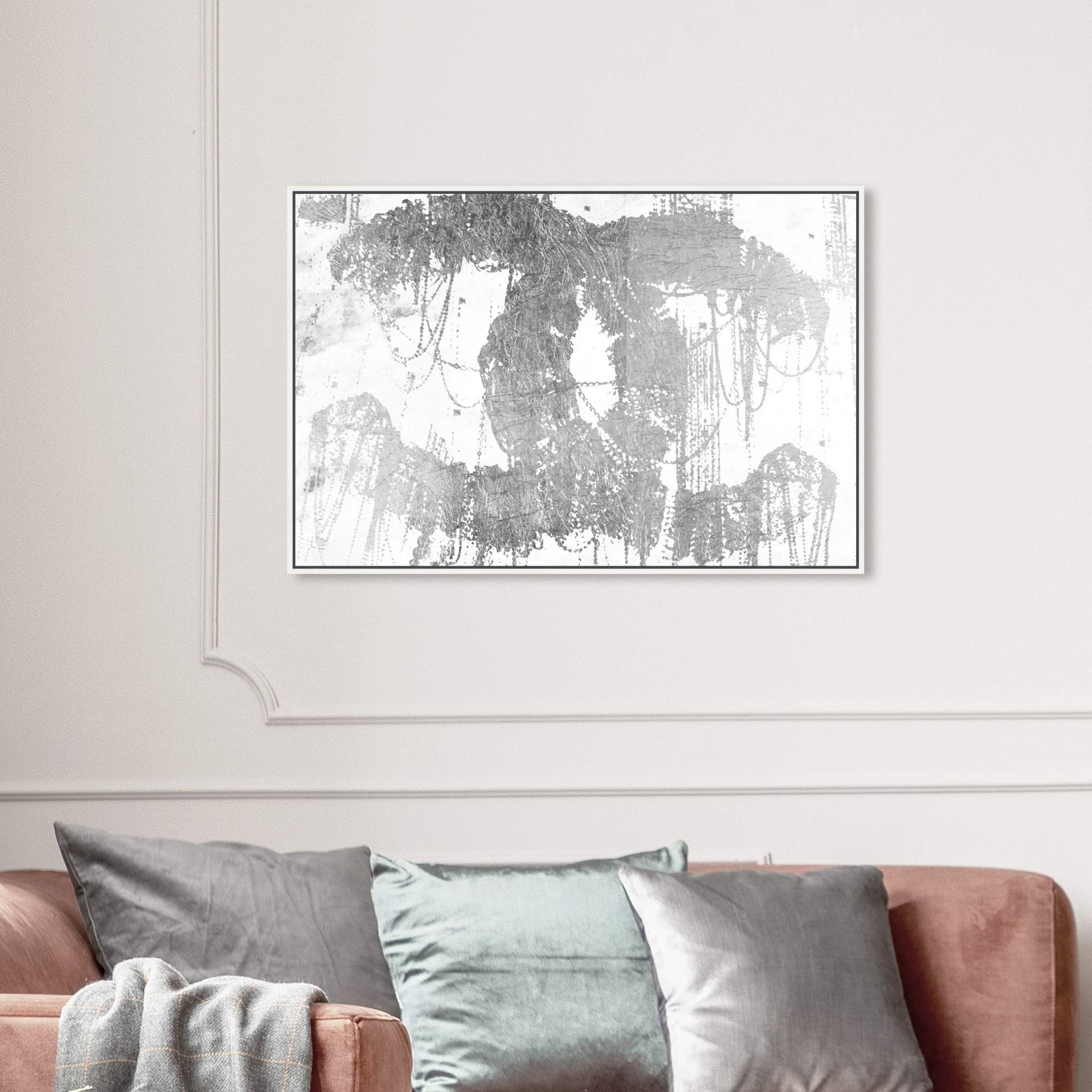 Oliver Gal Artist Co. 'Hey Lolita Silver' Framed Wall Art - 36x24 Inch Fashion & Glam Canvas Print in Gray & White - Perfect for Living Room, Bedroom, or Office Decor