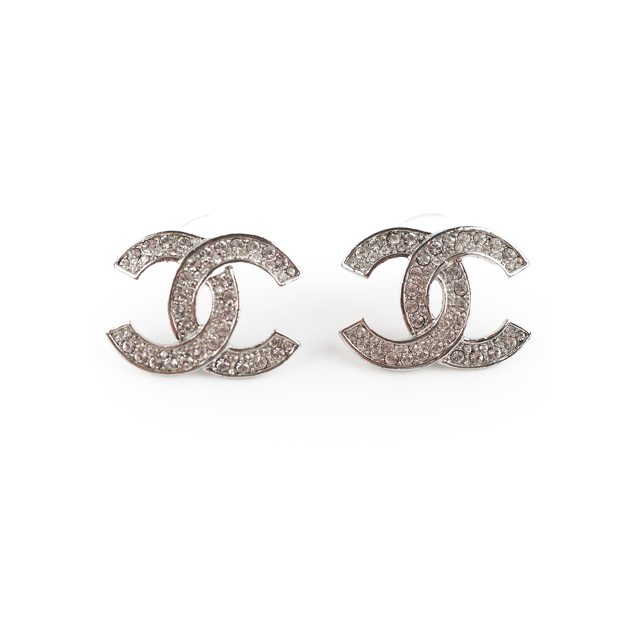 Chanel Silver Rhinestone CC Logo Earrings - Fashion Costume Jewelry for Women | Perfect for Parties, Weddings & Evening Events