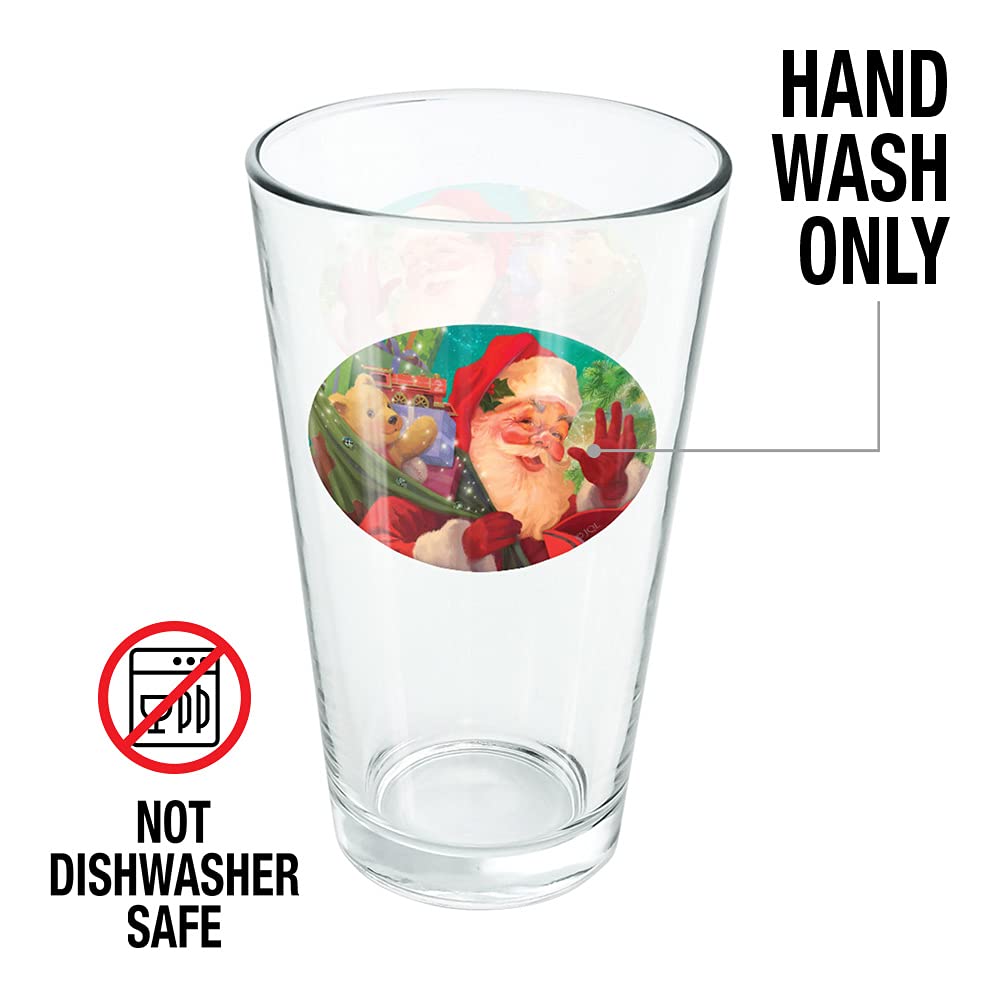 LOGOVISION Christmas Holiday Jolly Happy Santa Claus 16 oz Pint Glass - Durable Tempered Glass with Festive Printed Design - Perfect Gift for Beer, Cocktail & Cold Drink Lovers - Ideal for Holiday Parties, Christmas Decor & Barware Collection