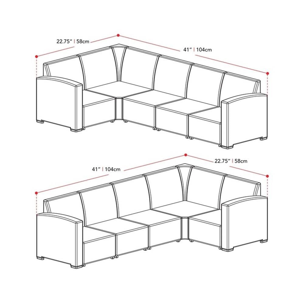 Premium Black Wicker Rattan 6-Piece Patio Sectional Set with Gray Cushions - Outdoor Furniture for Lakefront, Garden, Backyard & Poolside Relaxation