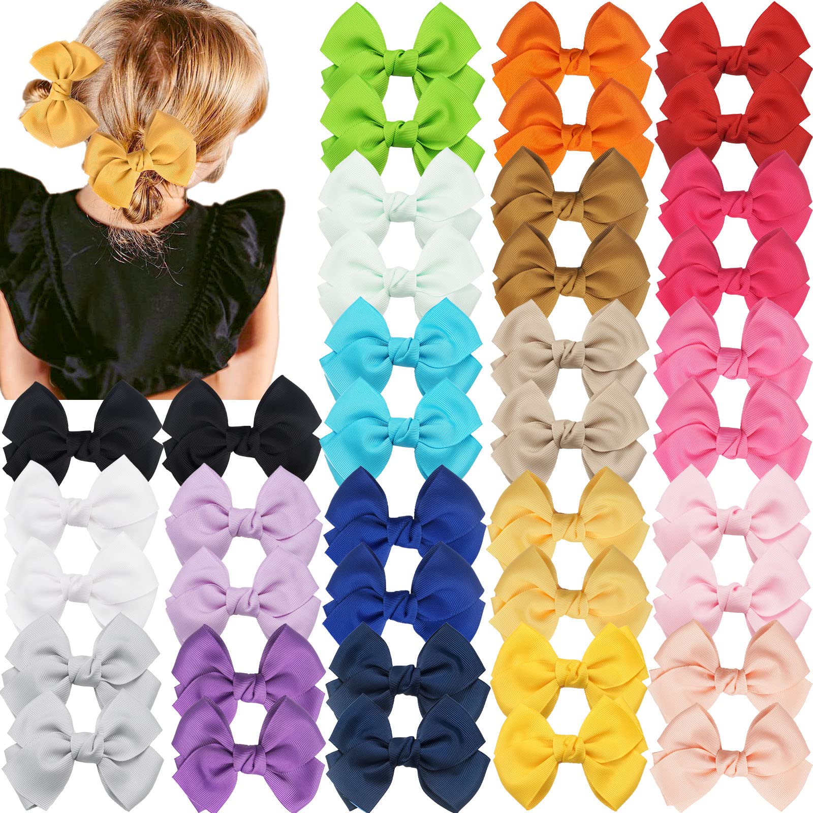 40pcs 4 Inch Grosgrain Ribbon Hair Bows for Girls - Toddler Baby Kids Teens Hair Clips with Alligator Clips - Perfect for School, Birthday Parties, and Daily Hair Accessories (20 Pairs)