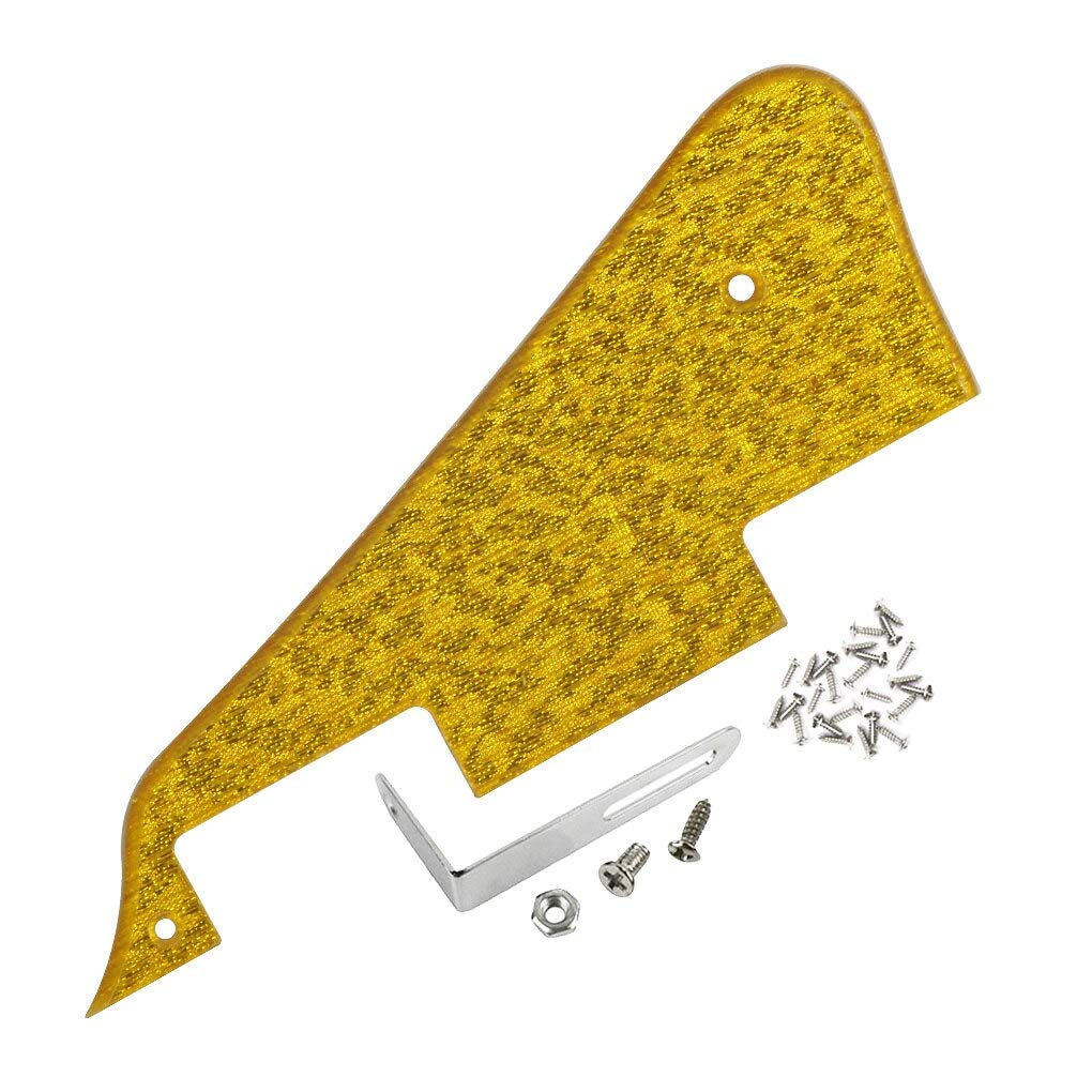 LP Style Guitar Pickguard with Metal Bracket & Screws - 1Ply Scratch Plate in Sparkle Gold | Perfect for Guitar Repair, Customization & Replacement