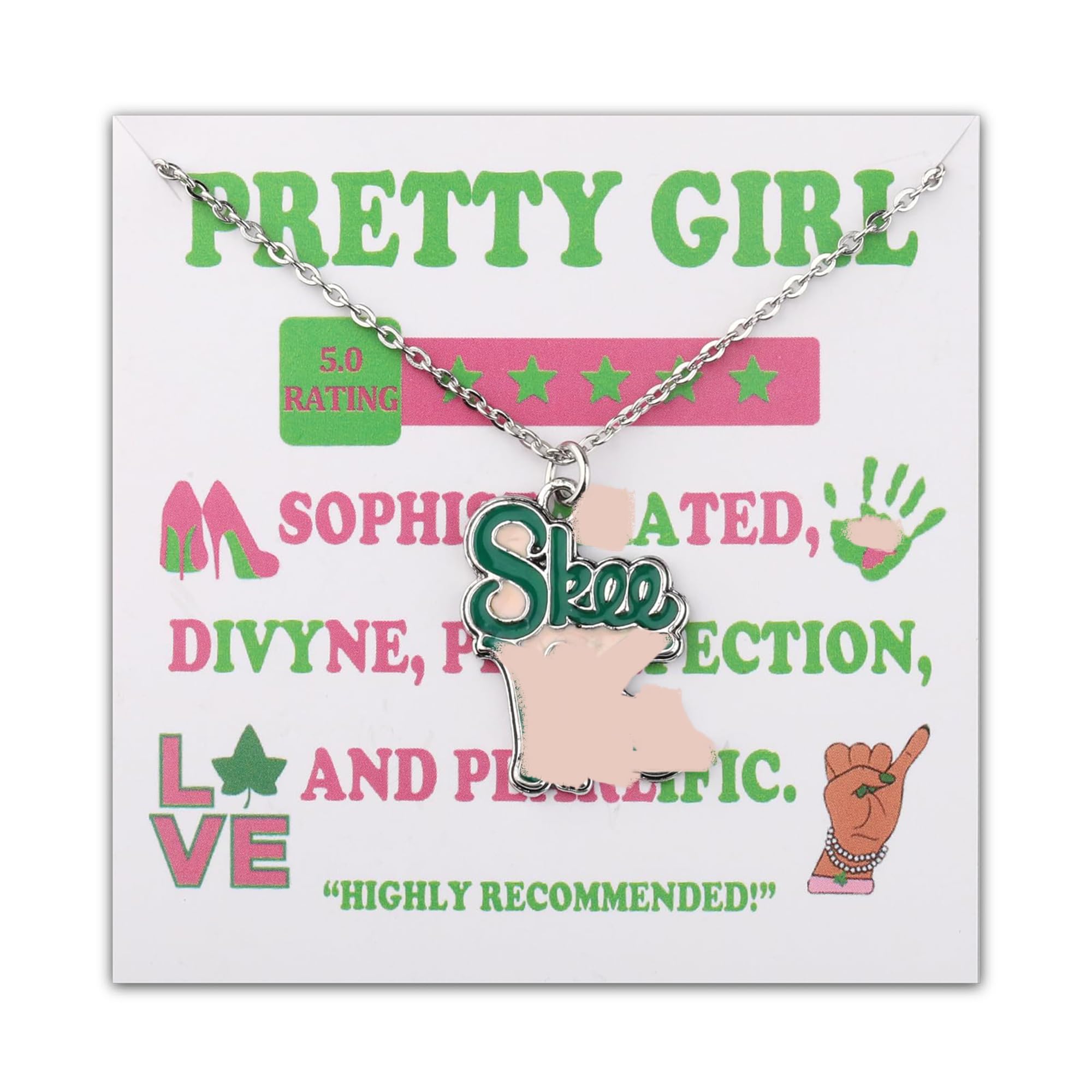 POTIY Pink and Green Sorority Gift Skee Pendant Necklace - Graduation Jewelry for Women | Perfect for Sorority Sisters, College Graduation Gifts & Special Occasions