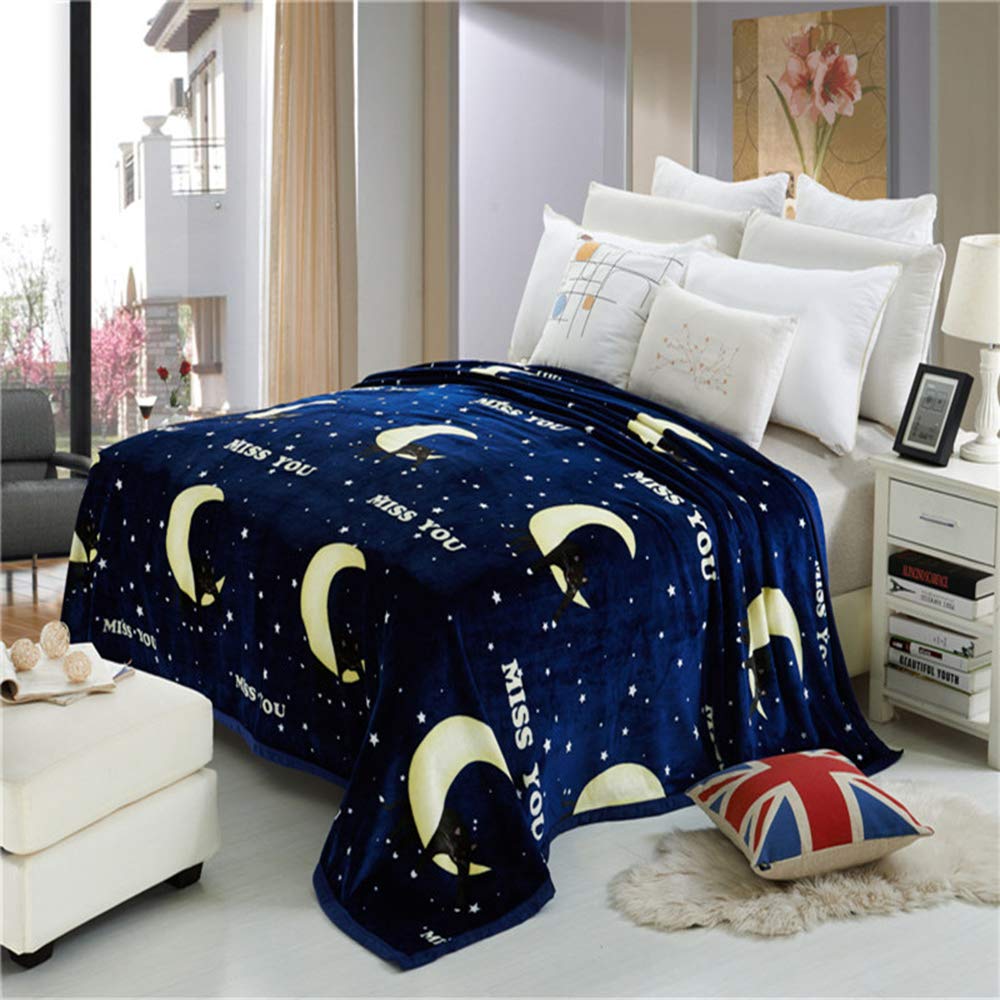 Soft Sherpa Fleece Blanket with Cute Moon & Cat Print - Warm Plush Throw for Couch, Bed, Sofa - Perfect for Travel, Camping, Home Decor - Cozy Gift for Kids & Adults
