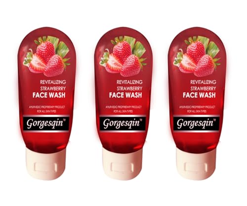 Gorgesqin Revitalizing Face Wash for Glowing Skin - 60ml x 3 Pack (Strawberry Scent, 180ml Total) | Gentle Cleanser for Daily Skincare Routine, Morning & Night Use