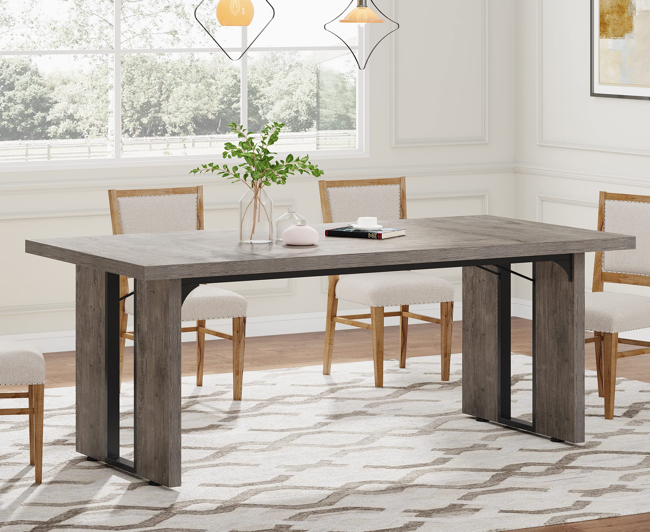 Tribesigns 71 Inch Large Dining Table for 6-8 People, Rustic Farmhouse Style Rectangular Kitchen Table, Solid Wood Dining Room Table for Family Gatherings, Dinner Parties & Home Decor