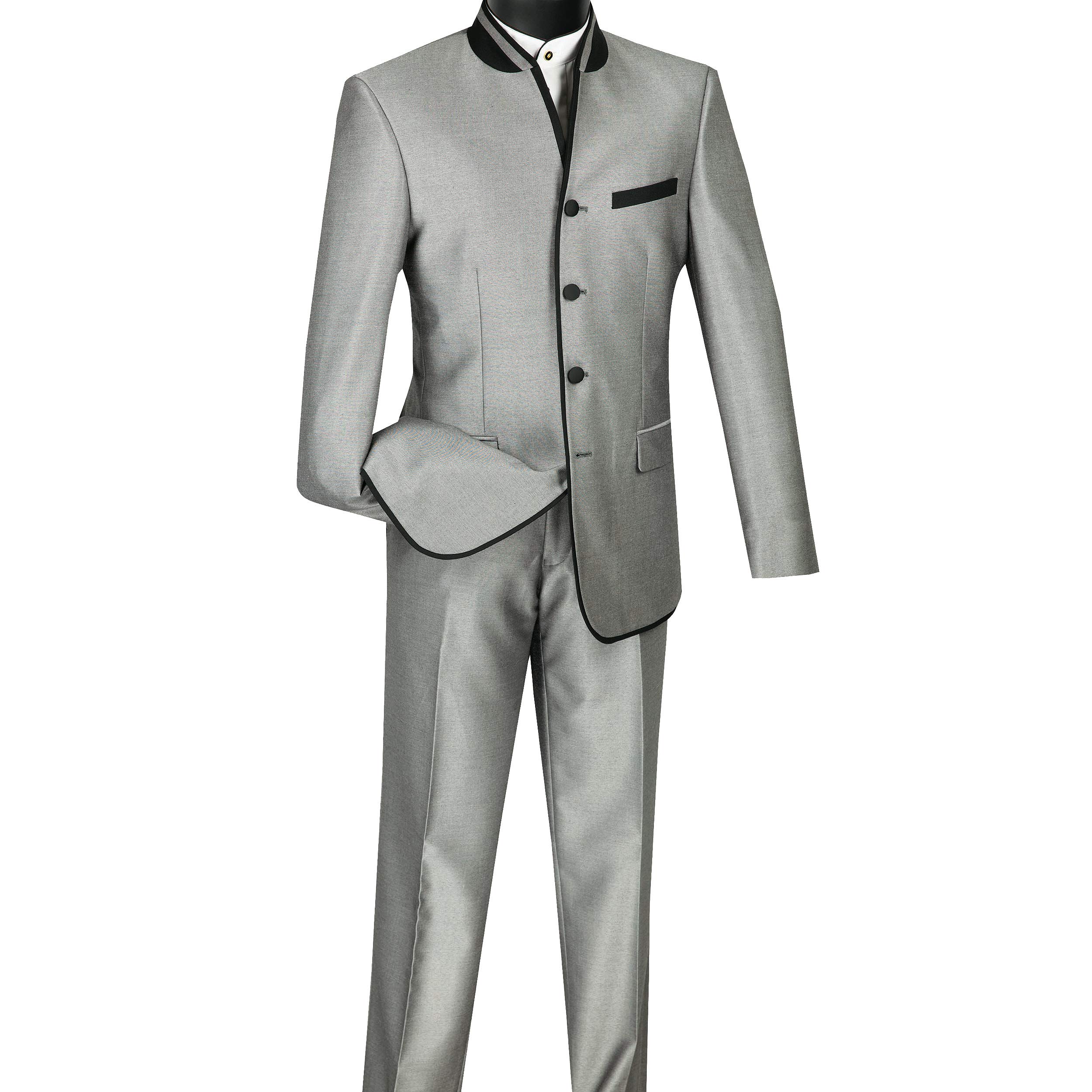 Slim Fit Mandarin Collar Nehru Jacket Suit with Banded Trim - Includes 1 Pair of Socks | Formal Wear for Weddings, Business Meetings & Special Occasions