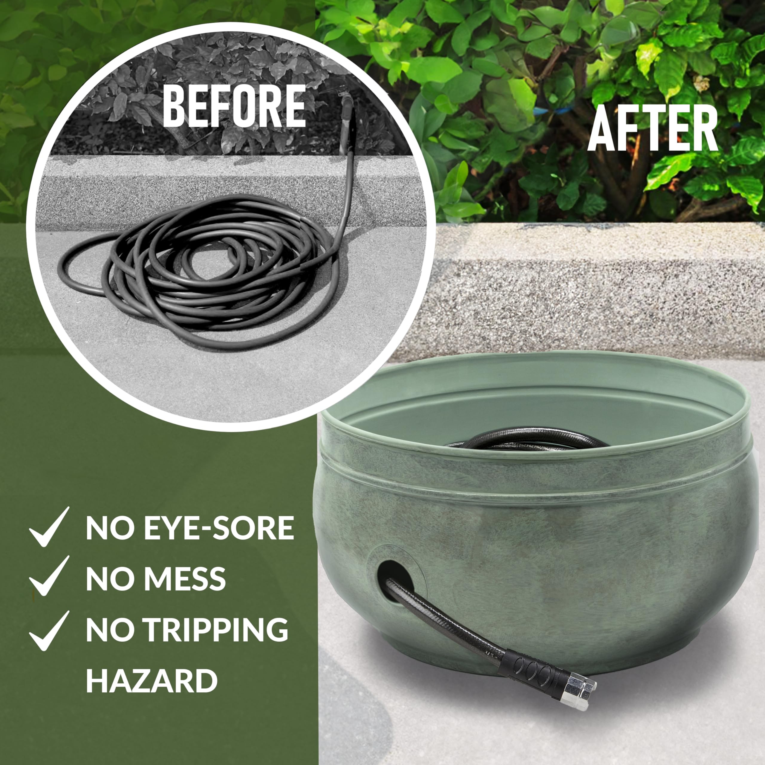 Good Directions Sonoma Hose Pot - Blue Verde Brass Outdoor Garden Decor for Watering Hoses & Yard Organization