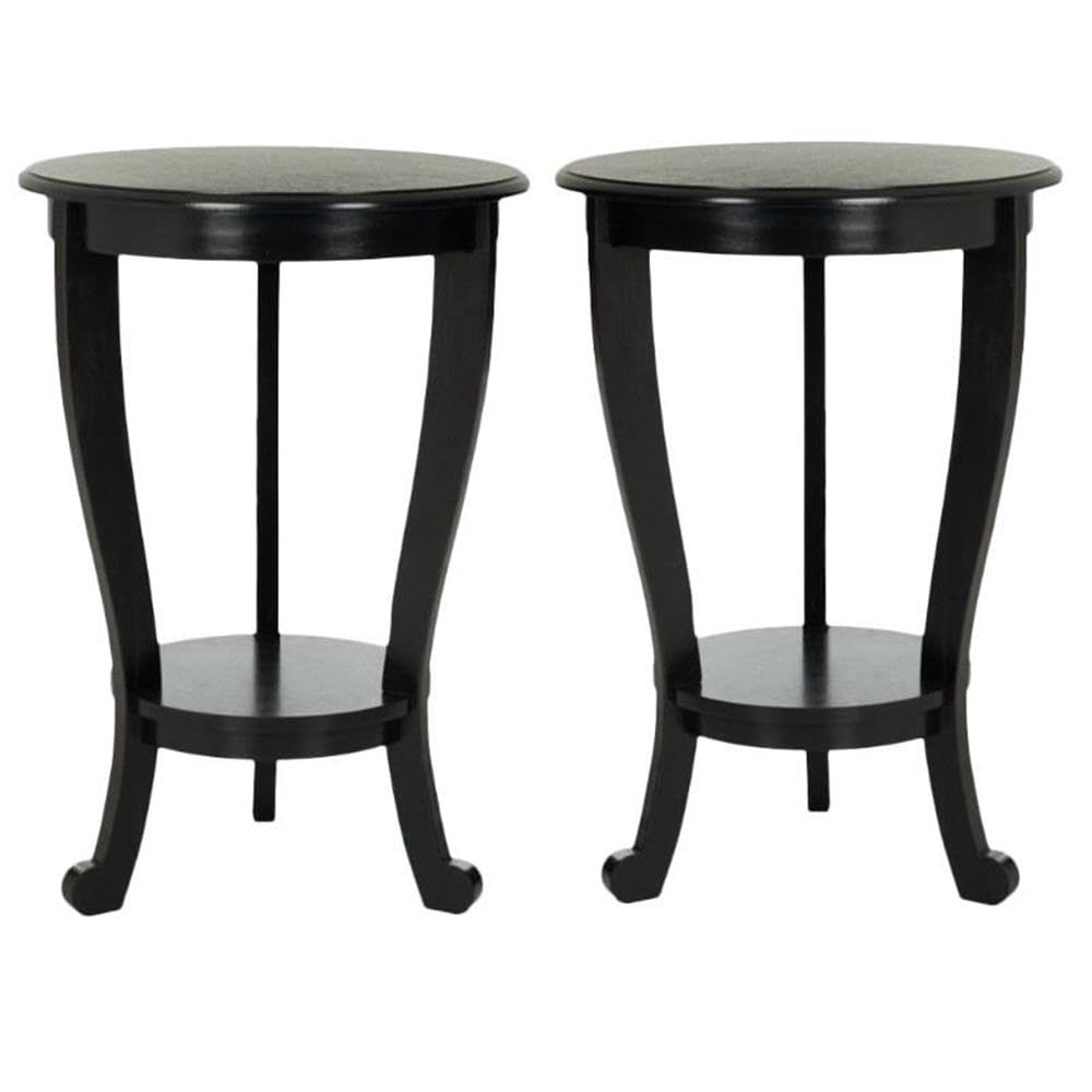 Black Wood Pedestal Side Table Set of 2 - Modern End Table for Living Room, Bedroom, or Office - Home Square Accent Table for Coffee, Books, and Decor