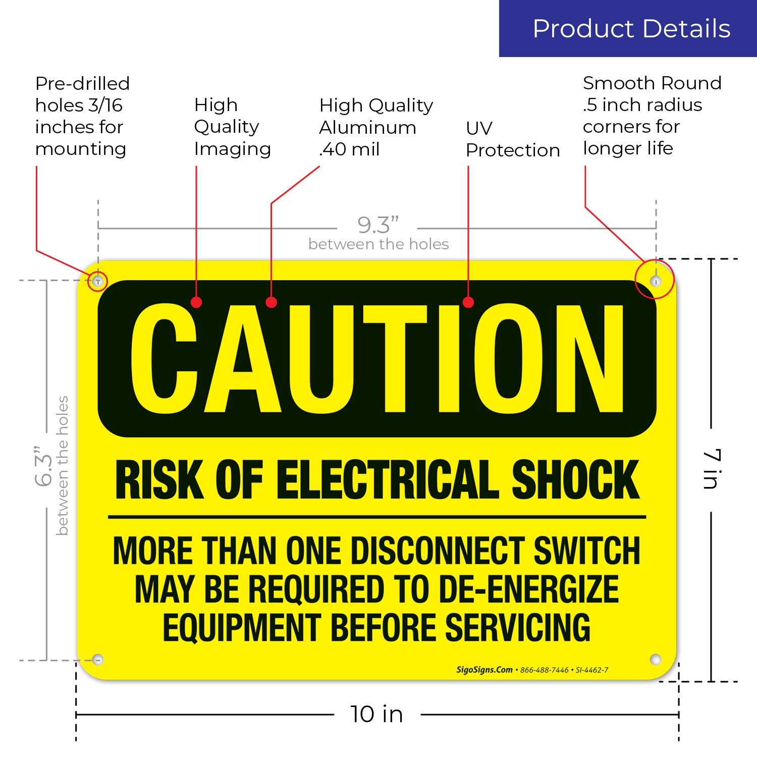 OSHA Electrical Shock Warning Sign - 10x7 Inch Rust-Free Aluminum Caution Sign for Multiple Disconnects | Durable Indoor/Outdoor Safety Signage | Made in USA | Perfect for Construction Sites, Factories & Hazardous Work Areas