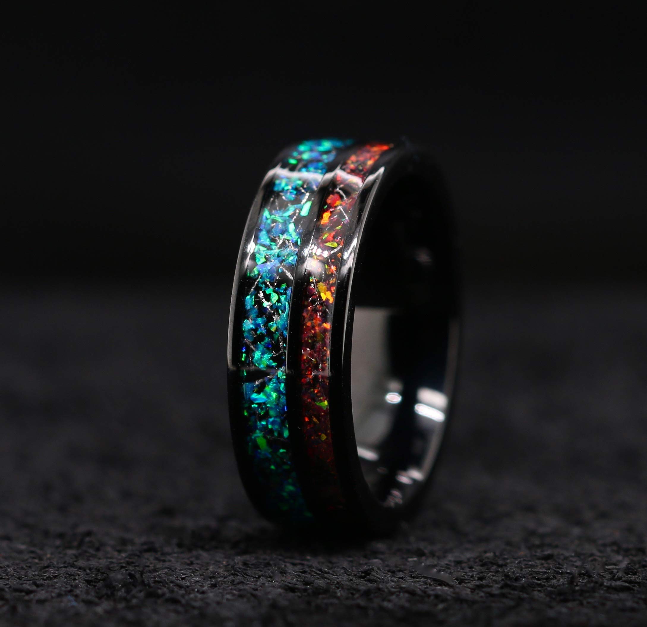 Volcanic Ocean Opal Ring for Women & Men | Blue Opal Mosaic Wedding Band | Natural Opal Jewelry for Engagement, Anniversary & Special Occasions