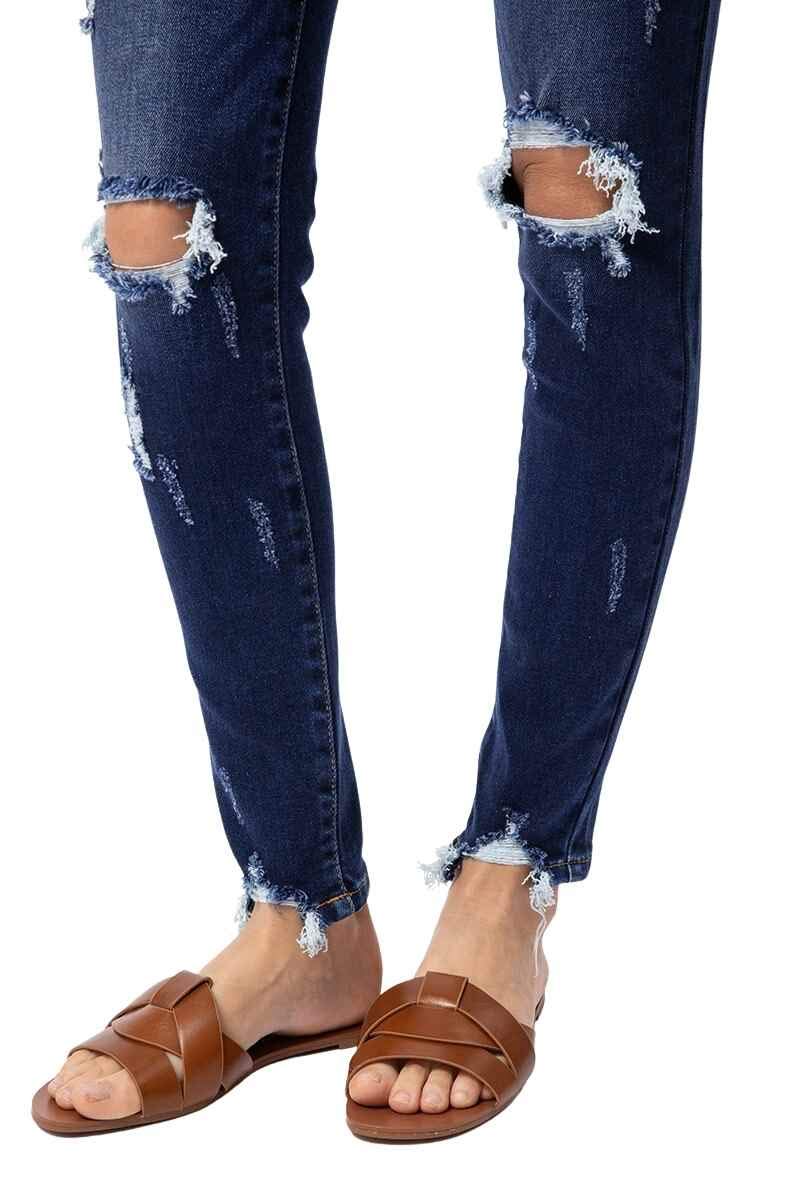 Kancan Women's High Rise Distressed Mom Jeans - KC9198L | Vintage Stretch Denim Skinny Jeans for Casual Wear & Everyday Outfits
