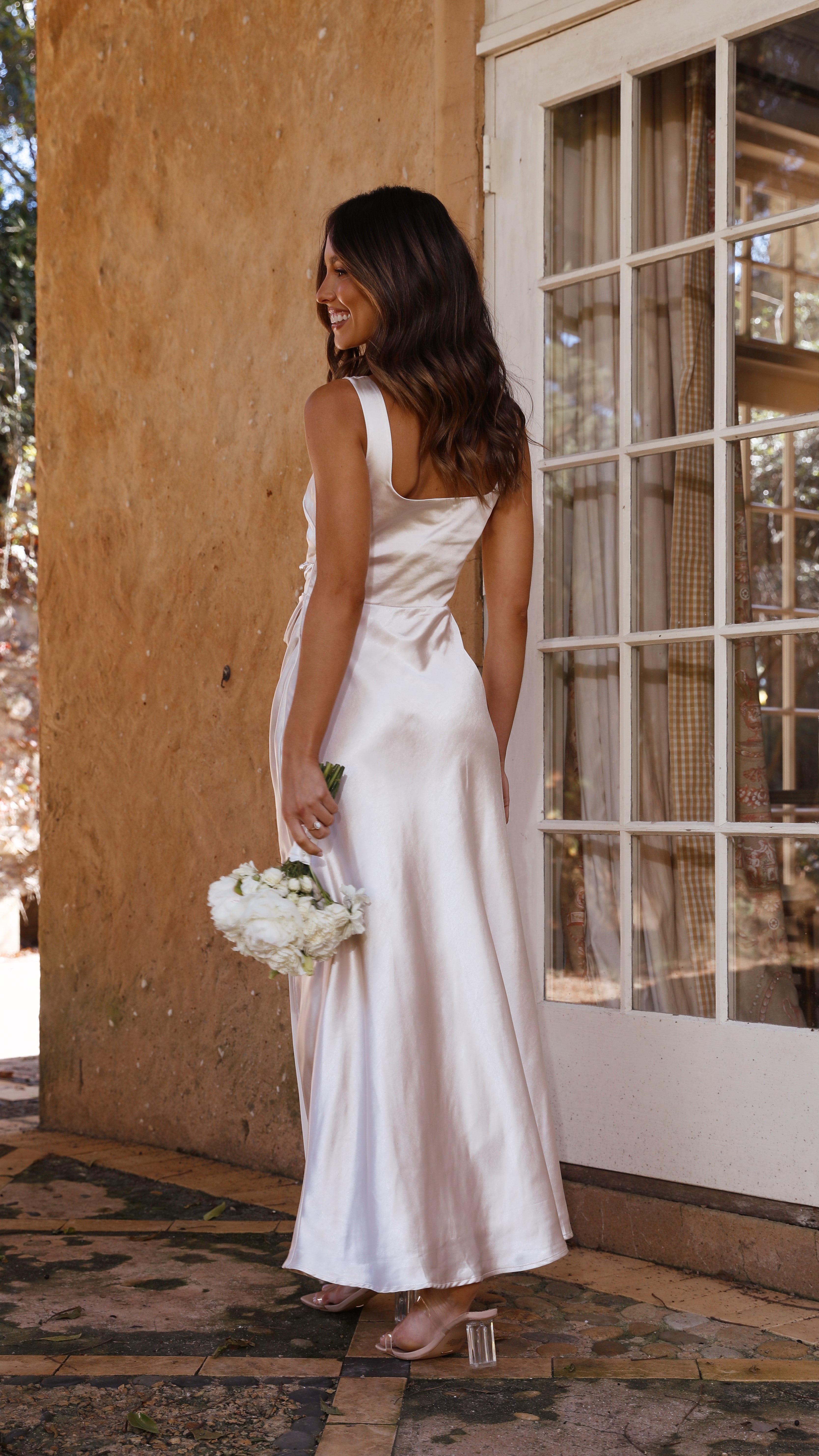 Alaria Maxi Dress in Champagne - Elegant Long Flowy Summer Dress for Women, Perfect for Beach Vacations, Weddings & Evening Parties