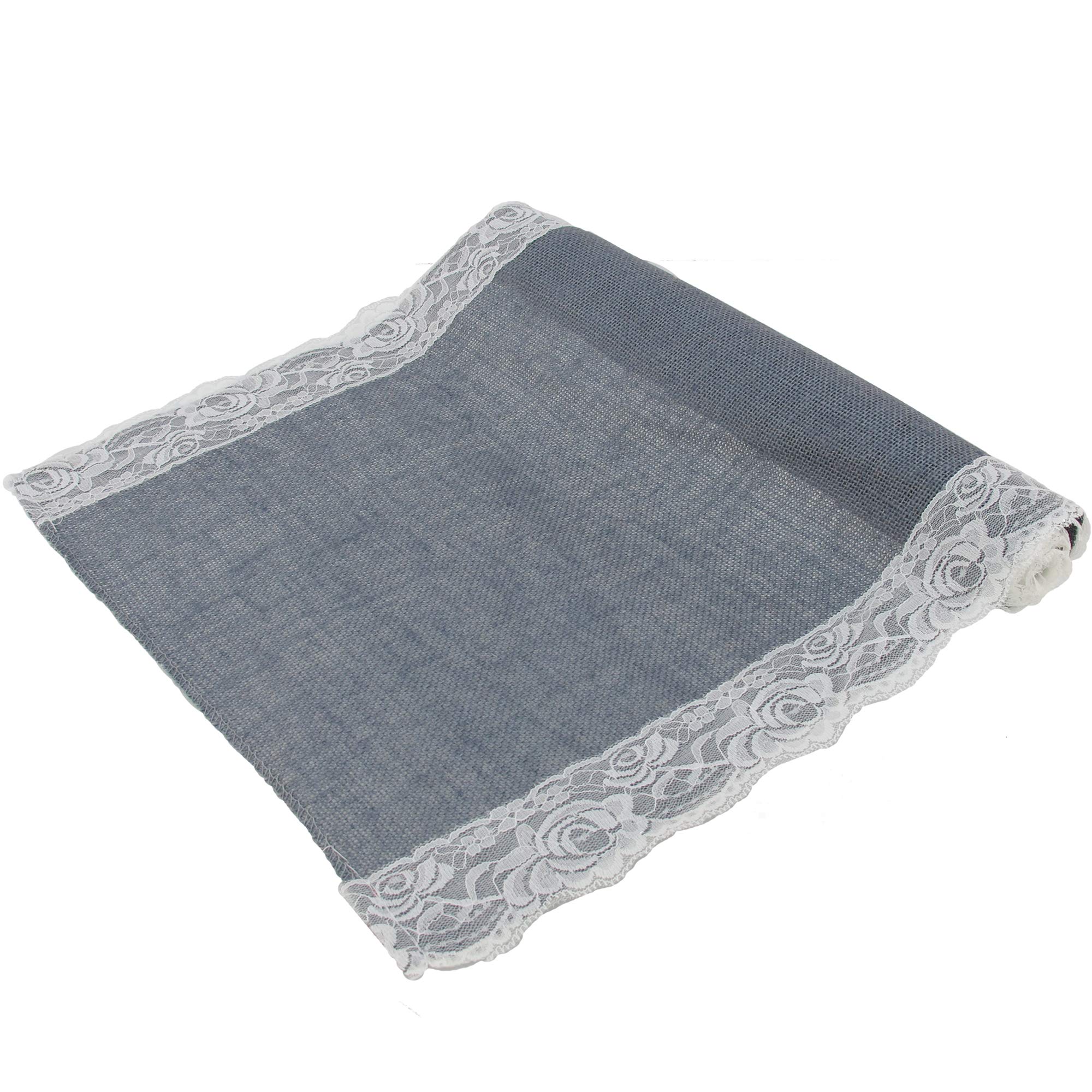 BambooMN Grey 15x88 Inch Vintage Lace Burlap Table Runner - 30 Pack for Rustic Wedding, Bridal Shower, Bachelorette Party, Graduation & Home Decor | Perfect for Farmhouse Dining Tables, Buffet Servings, and Centerpiece Displays