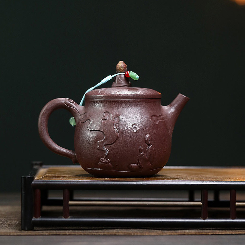 Premium Yixing Purple Clay Teapot - Handcrafted Buddha & Demon Design | Authentic Chinese Tea Ceremony Pot for Gongfu Tea, Meditation & Home Decor
