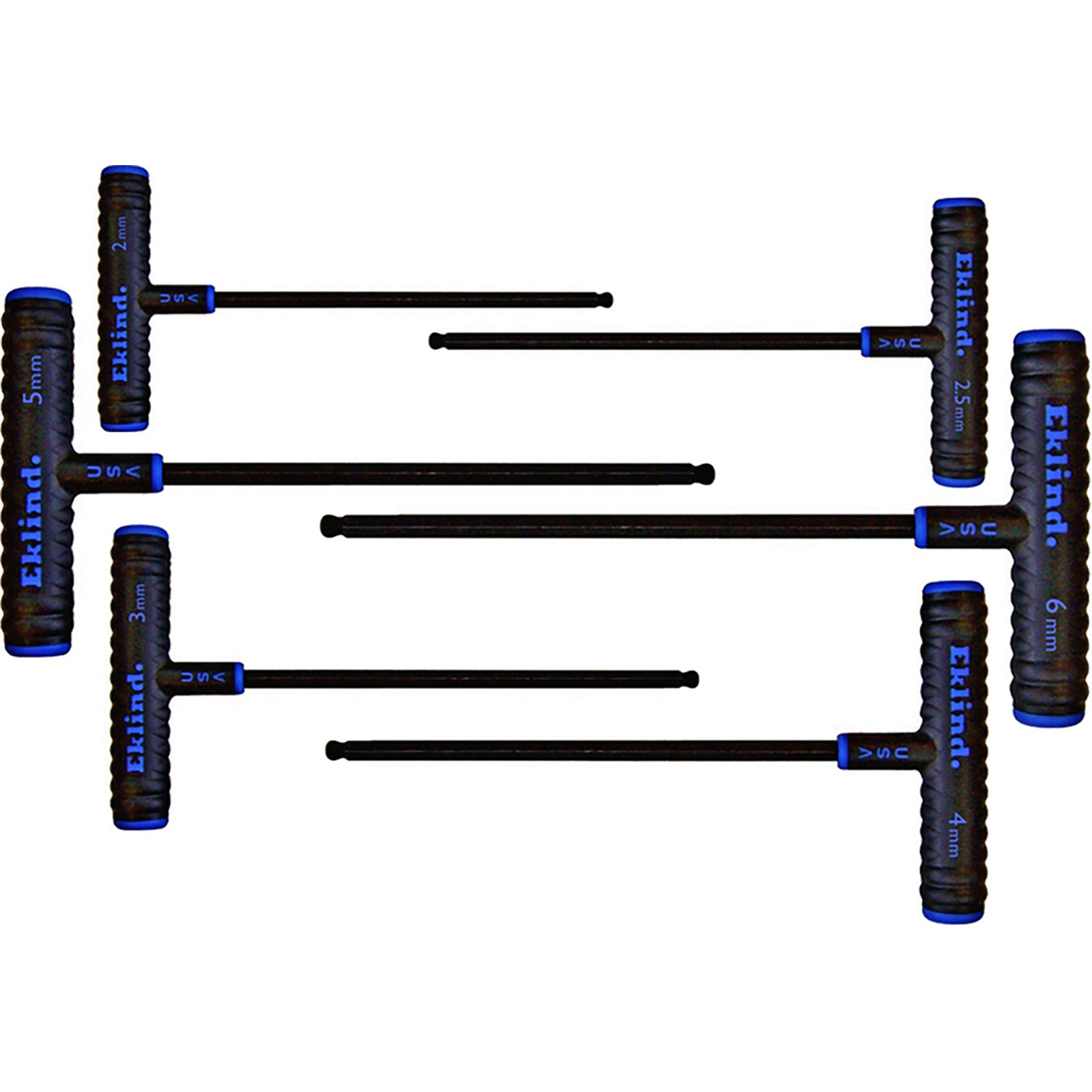 Eklind Tool 64806 6-Piece Metric Ball-Hex Key Allen Wrench Set (2-6mm) with Power-T Handle - 9-Inch Shaft for Automotive, Machinery & DIY Home Repairs