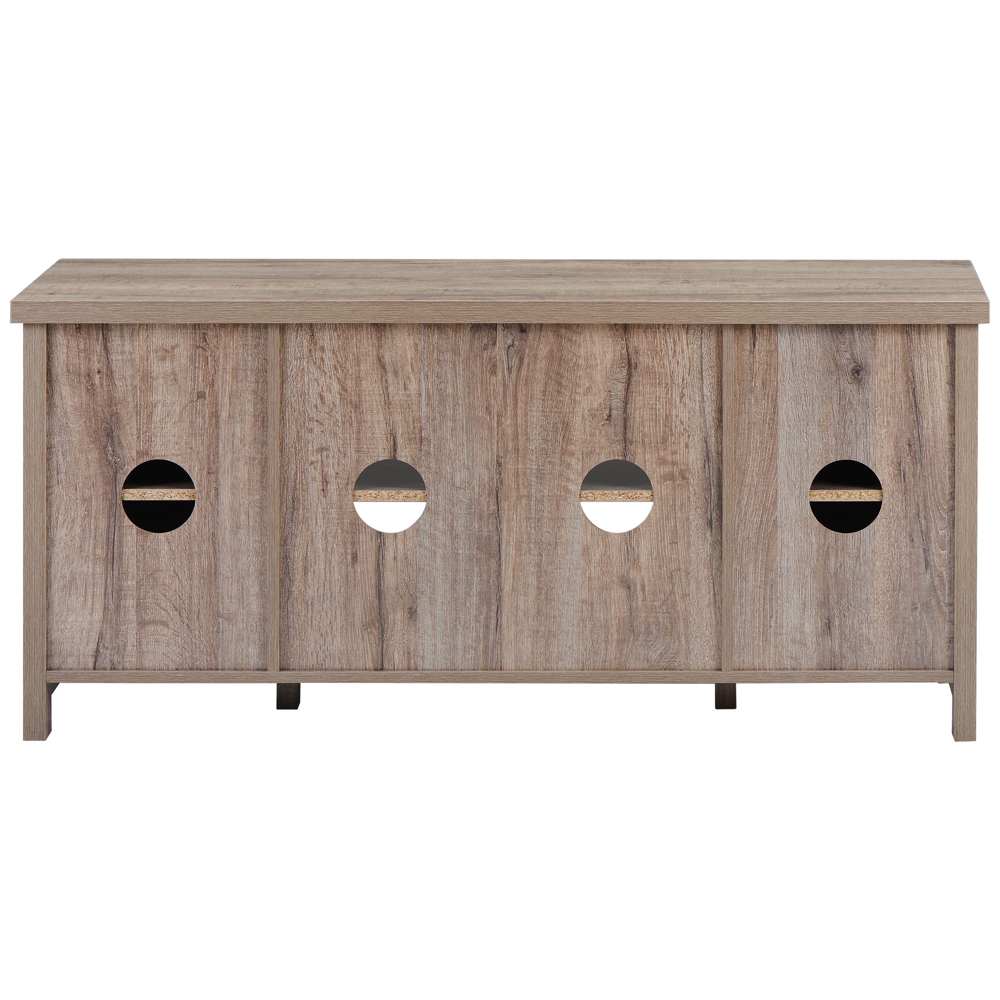 Farmhouse Wood TV Stand with Double Sliding Barn Doors & Open Shelves - Rustic Entertainment Center & Storage Cabinet for Living Room, Bedroom, Kitchen | Perfect for Home Theater Setup & Cozy Living Spaces (Oak Finish)