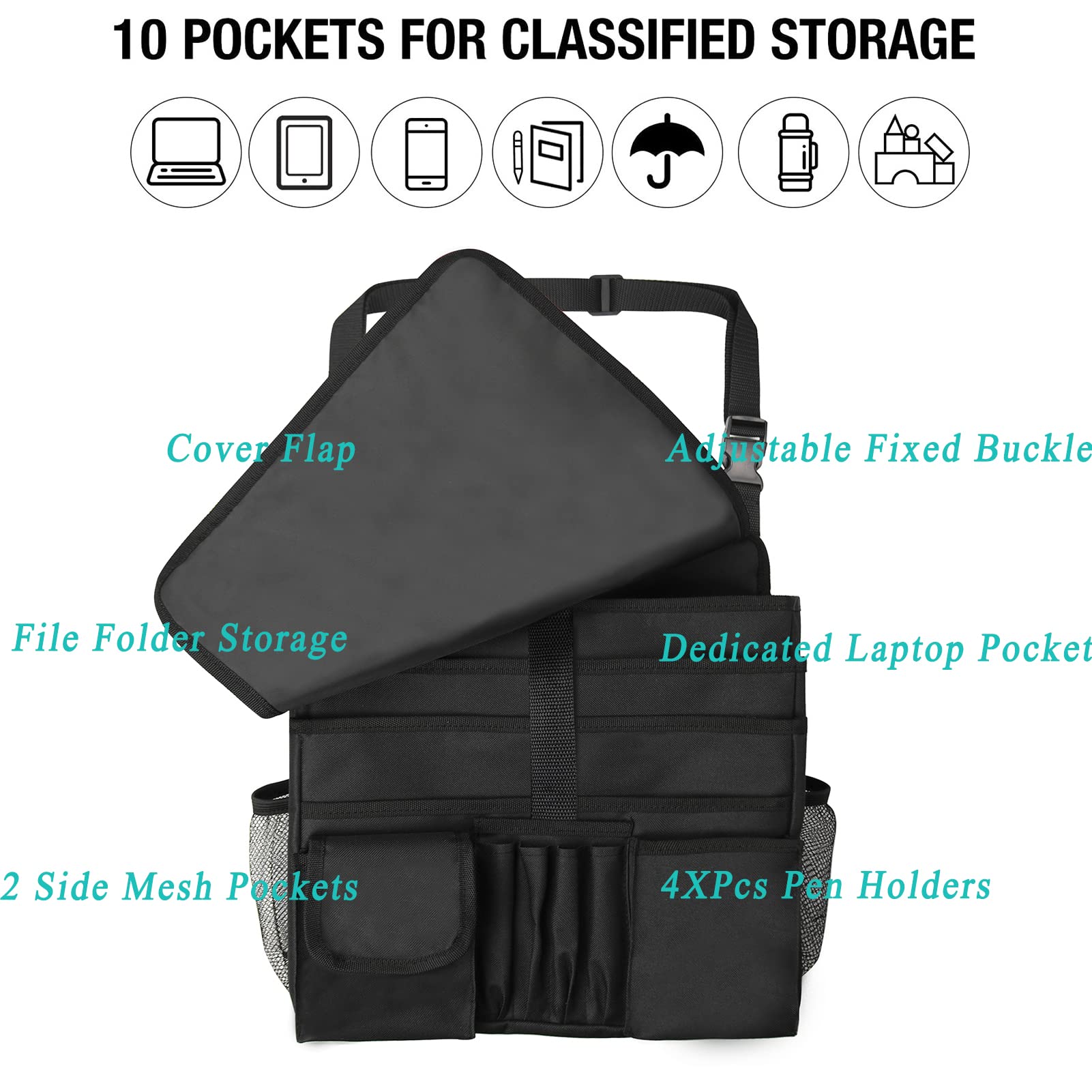 Premium Car Front Seat Organizer with Tablet/Laptop Storage | Multi-Purpose Backseat Organizer with Adjustable Cup Holder, Reinforced Straps & Heavy-Duty Buckles | Perfect for Commuters, Road Trips & Law Enforcement Professionals